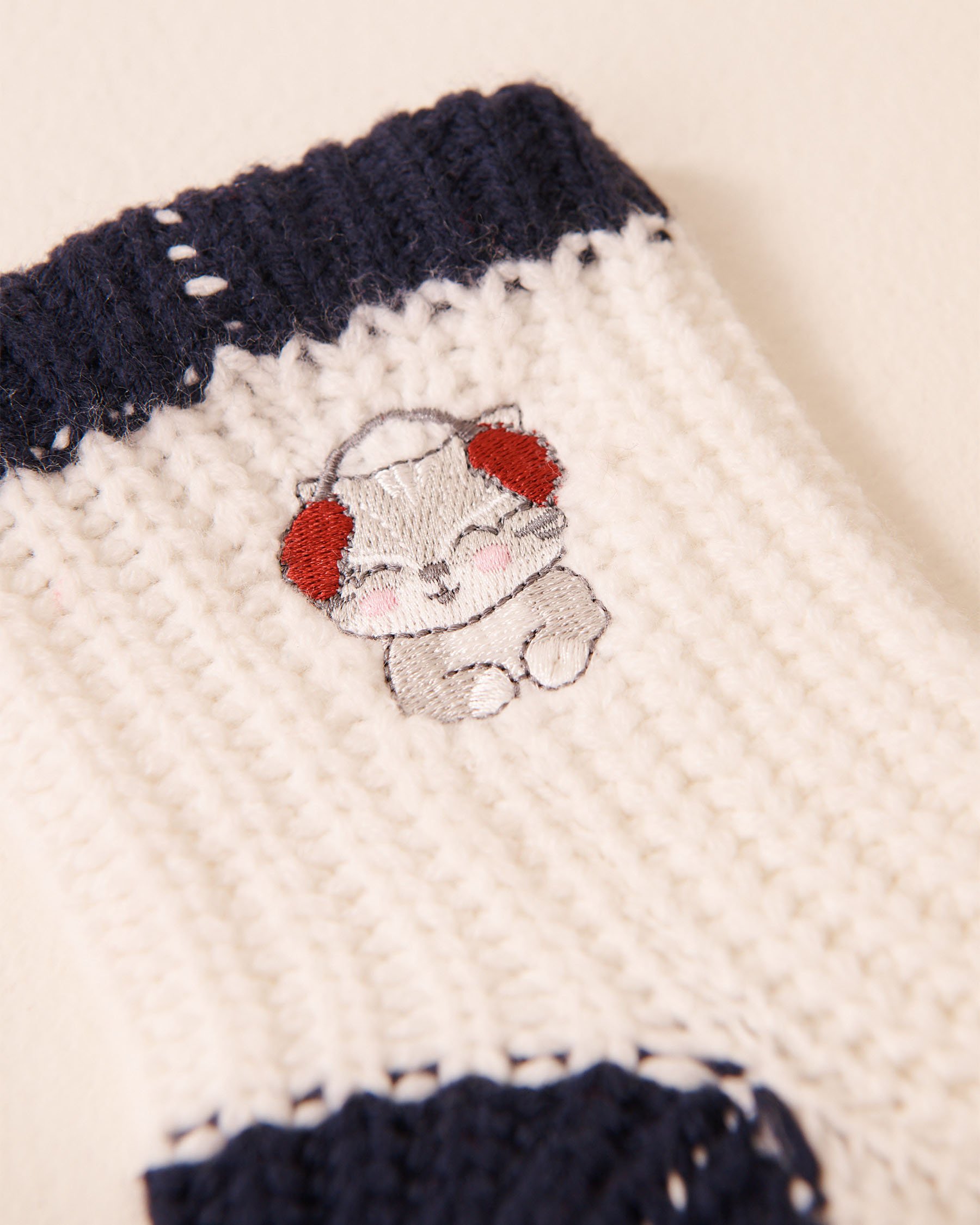 LA VIE EN ROSE Bas en tricot broderie chat Blanc/Chat 40700423 - View3