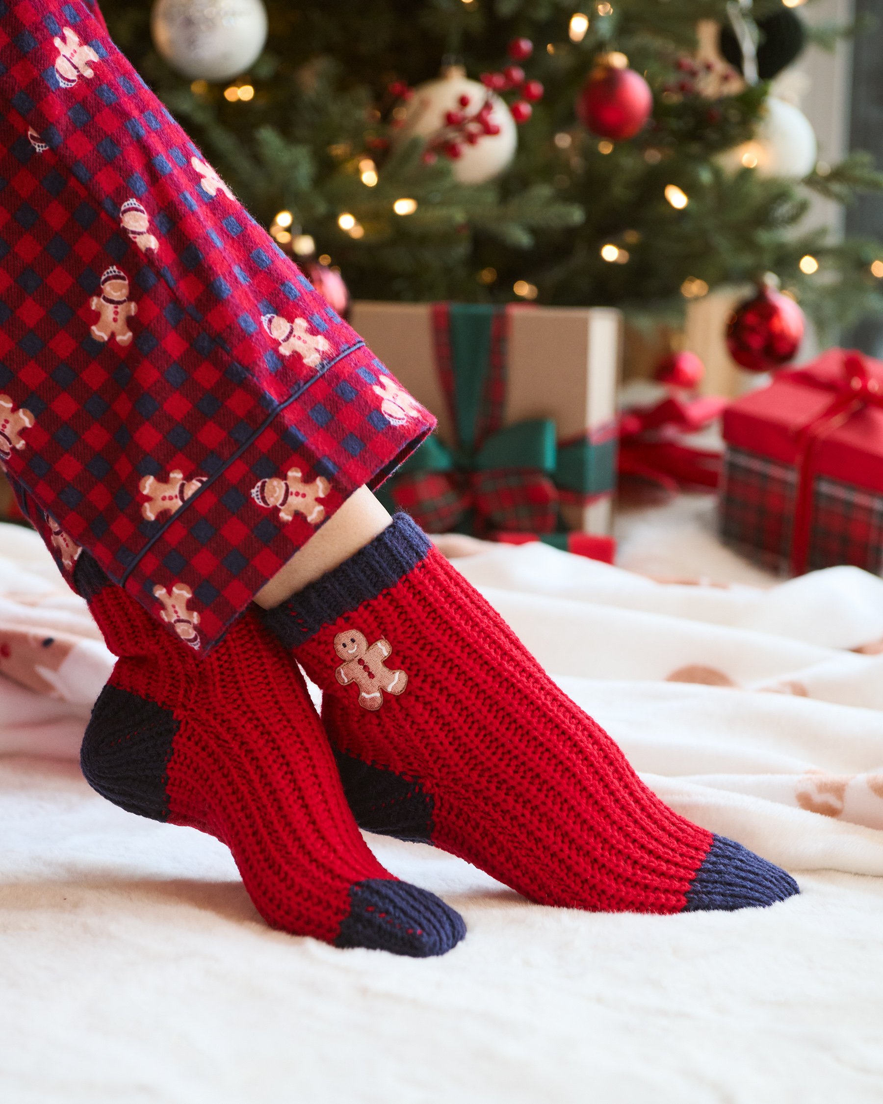 LA VIE EN ROSE Embroidered Gingerbread Socks Red/Gingerbread 40700423 - View1