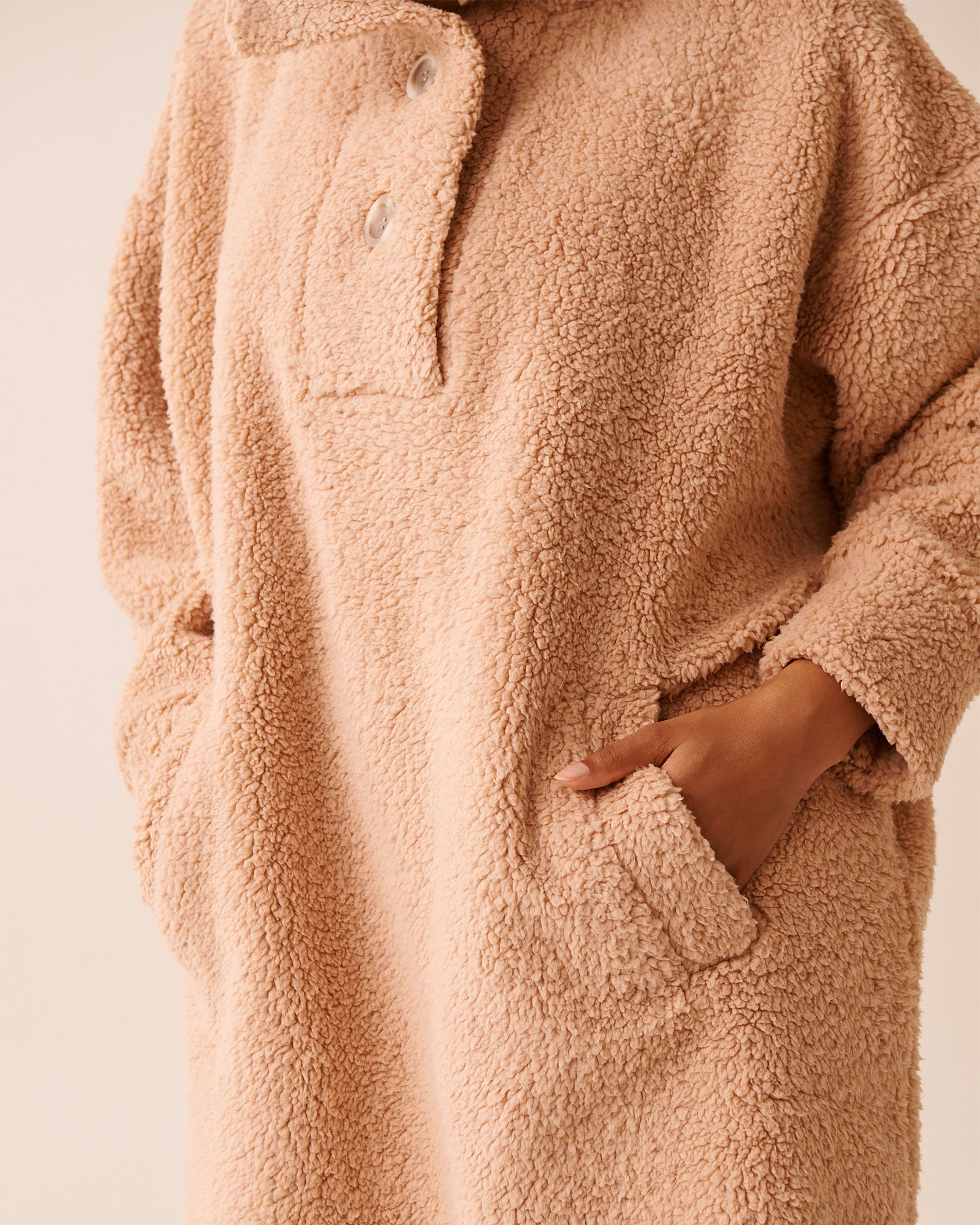 LA VIE EN ROSE Oversized Button-up Sweatshirt Light Brown 40700438 - View3