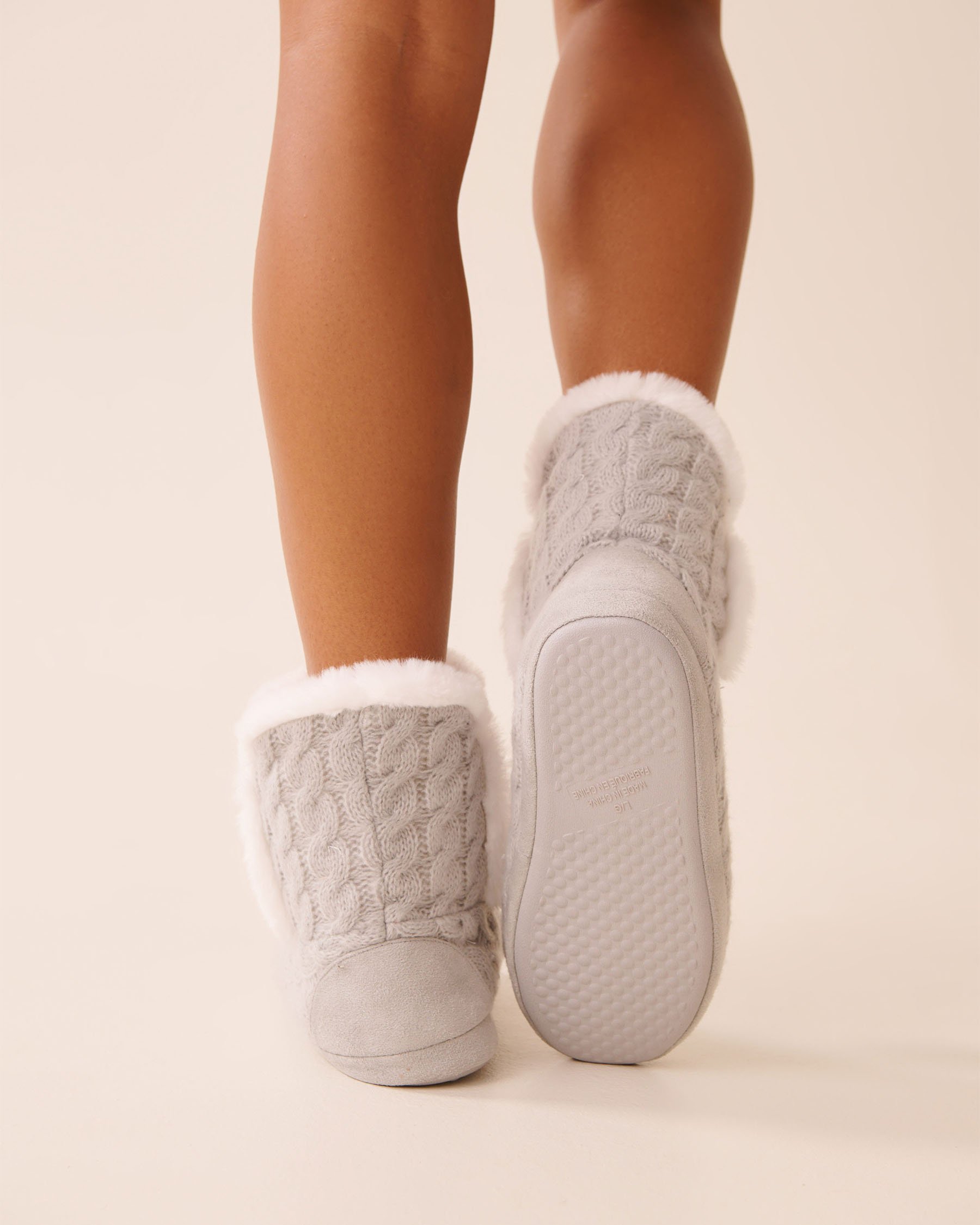 LA VIE EN ROSE Pompom Knitted Bootie Slippers Grey 40700443 - View2