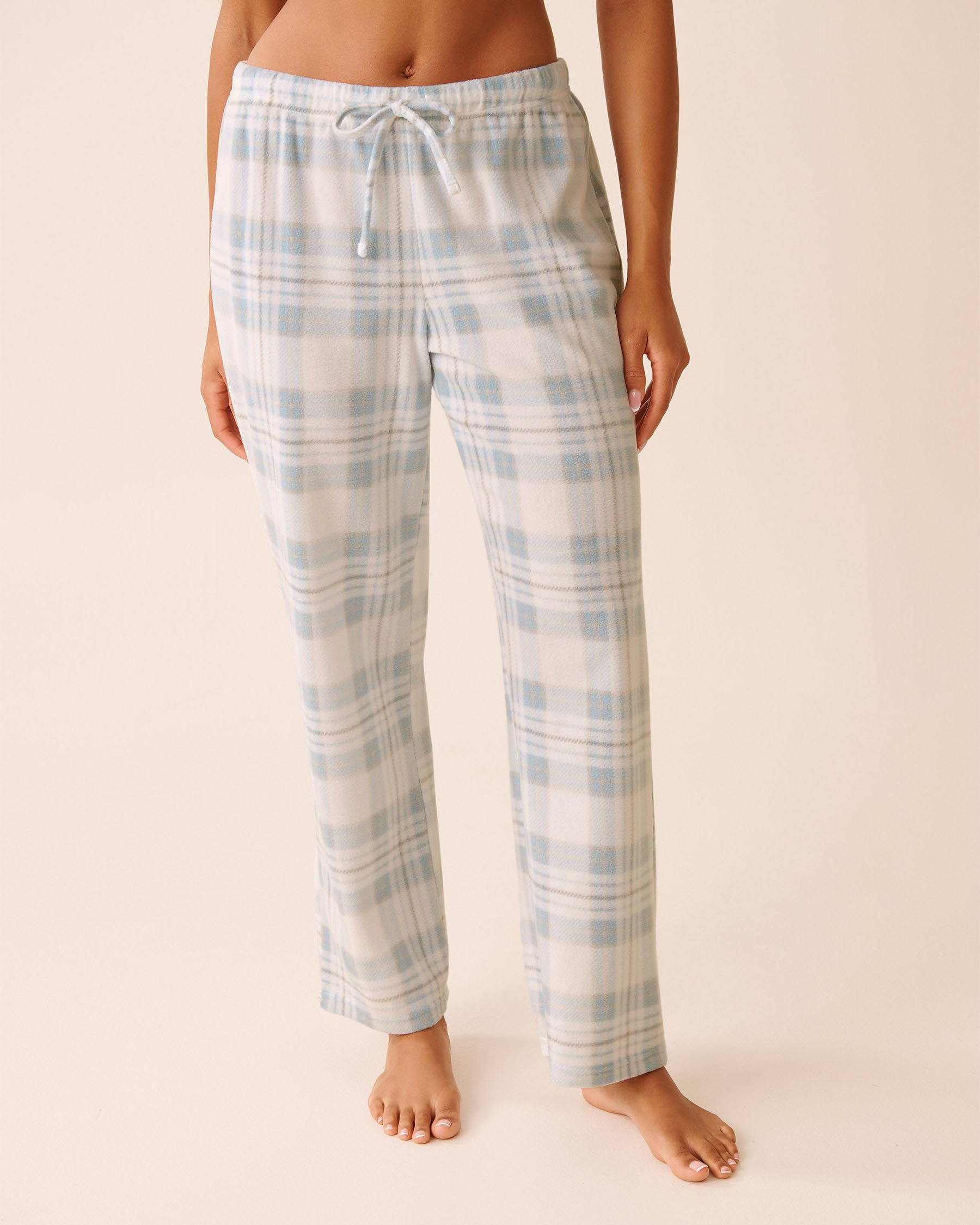 LA VIE EN ROSE Blue Plaid Microfleece PJ Set Light Blue Plaid 40400090 - View4