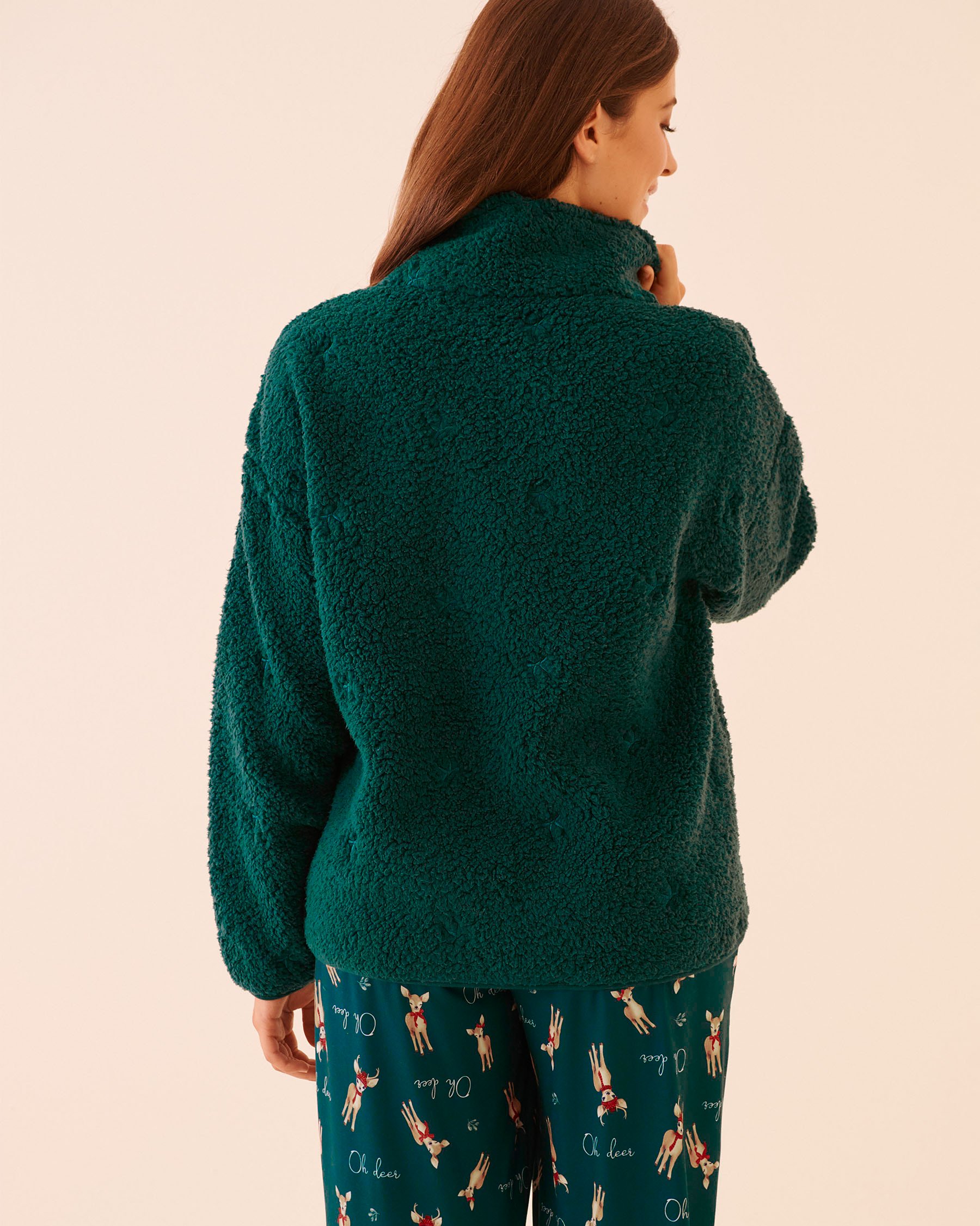 LA VIE EN ROSE Bow Embroidered Sherpa Cardigan Green/Bows 40600227 - View3