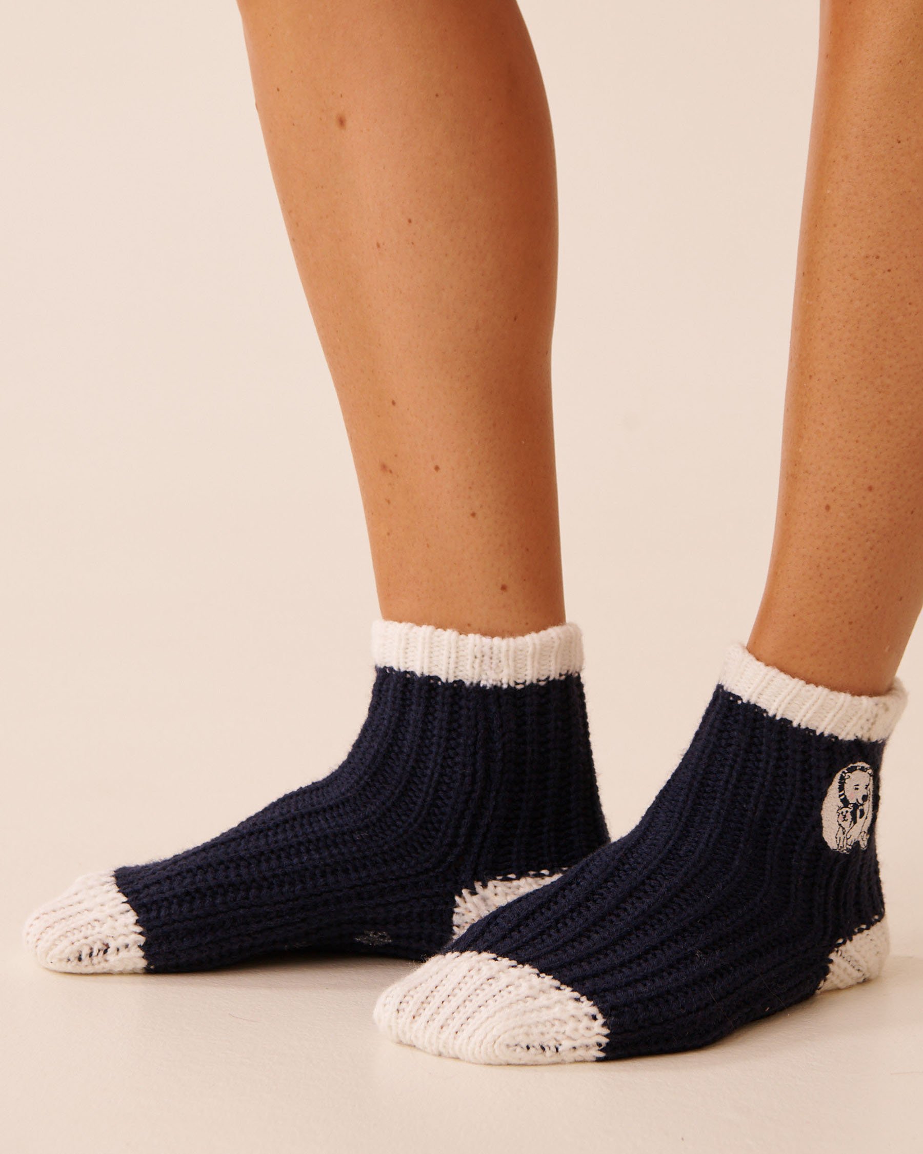 LA VIE EN ROSE Bas en tricot broderie ours polaire Bleu/Ours polaire 40700423 - View3