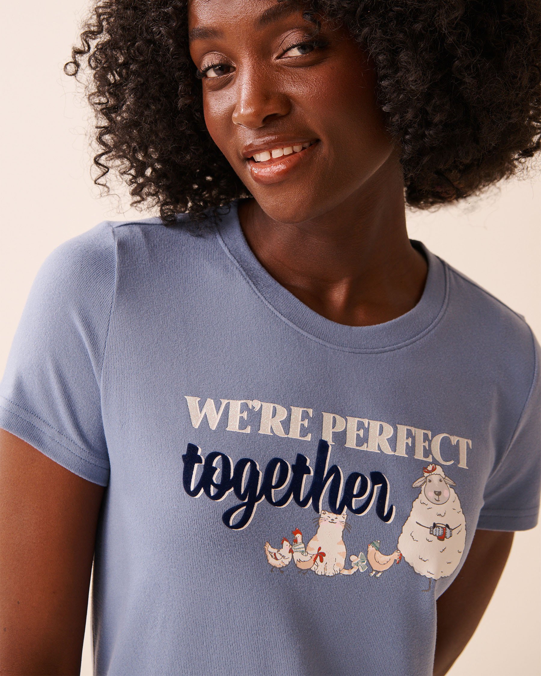 LA VIE EN ROSE Farm Friends Print Recycled Fibers T-shirt Cloudy Blue 40100797 - View3