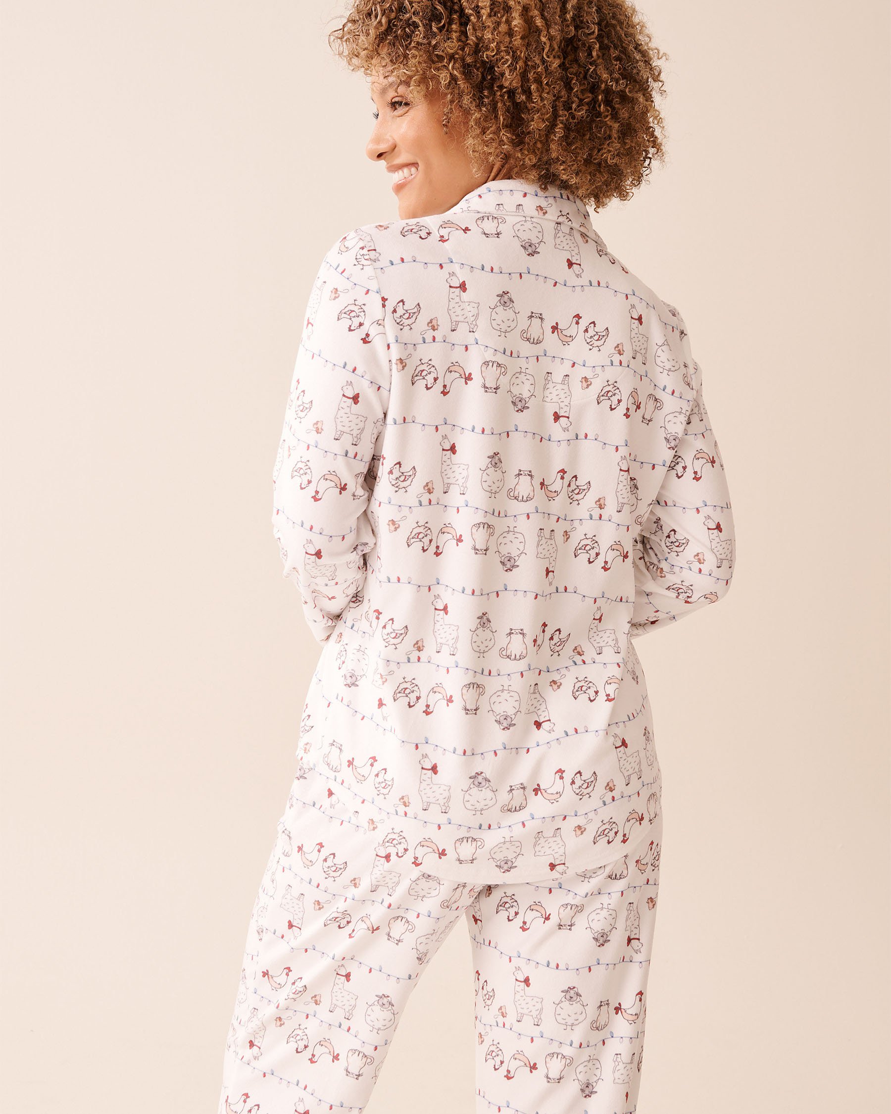 LA VIE EN ROSE Chemisier manches longues en velours doux imprimé amis de la ferme Blanc/Animaux de la ferme 40100799 - View2