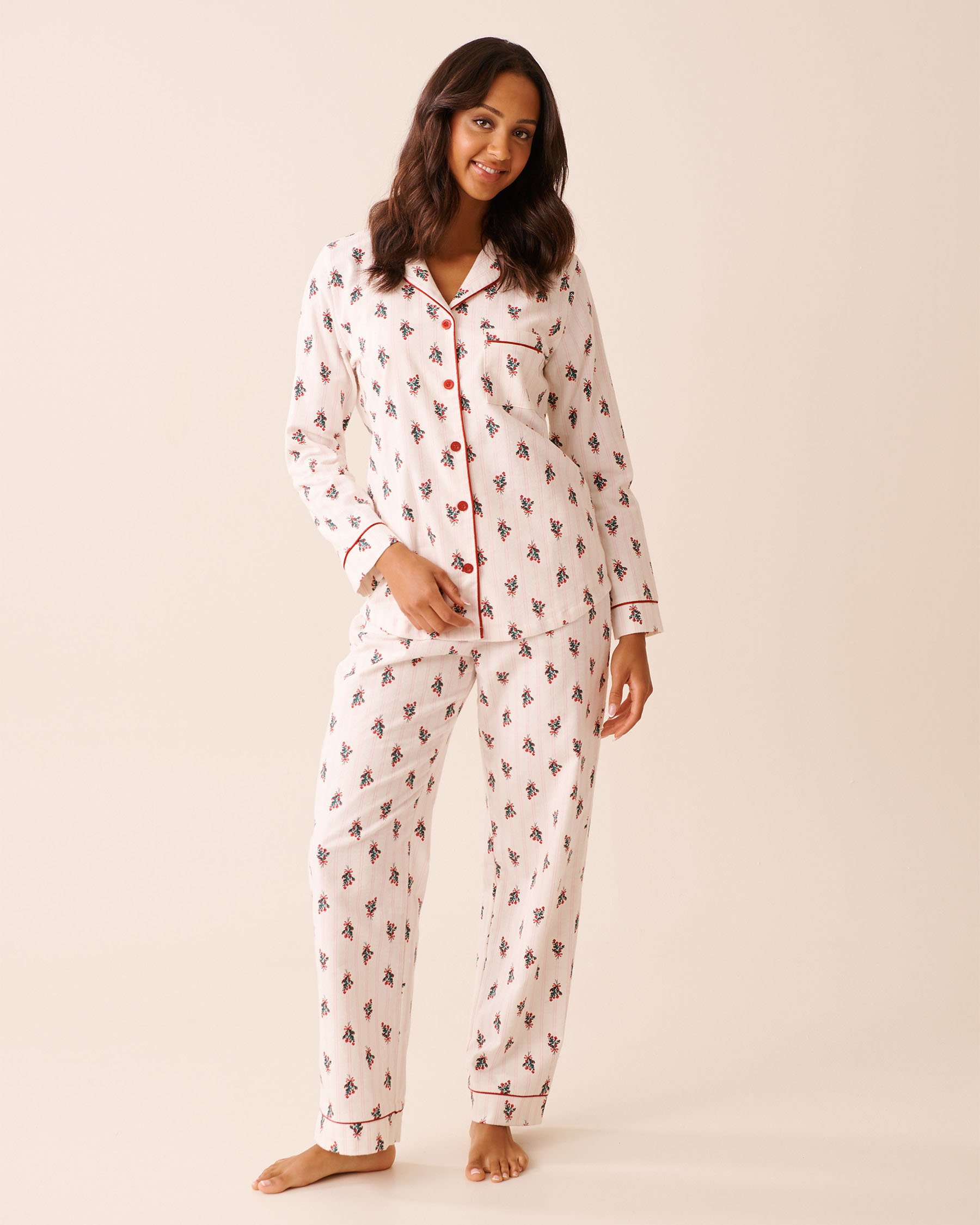 LA VIE EN ROSE Ensemble pyjama en flanelle imprimé bouquet de fleurs Blanc/Bouquets de fleurs 40400089 - View3