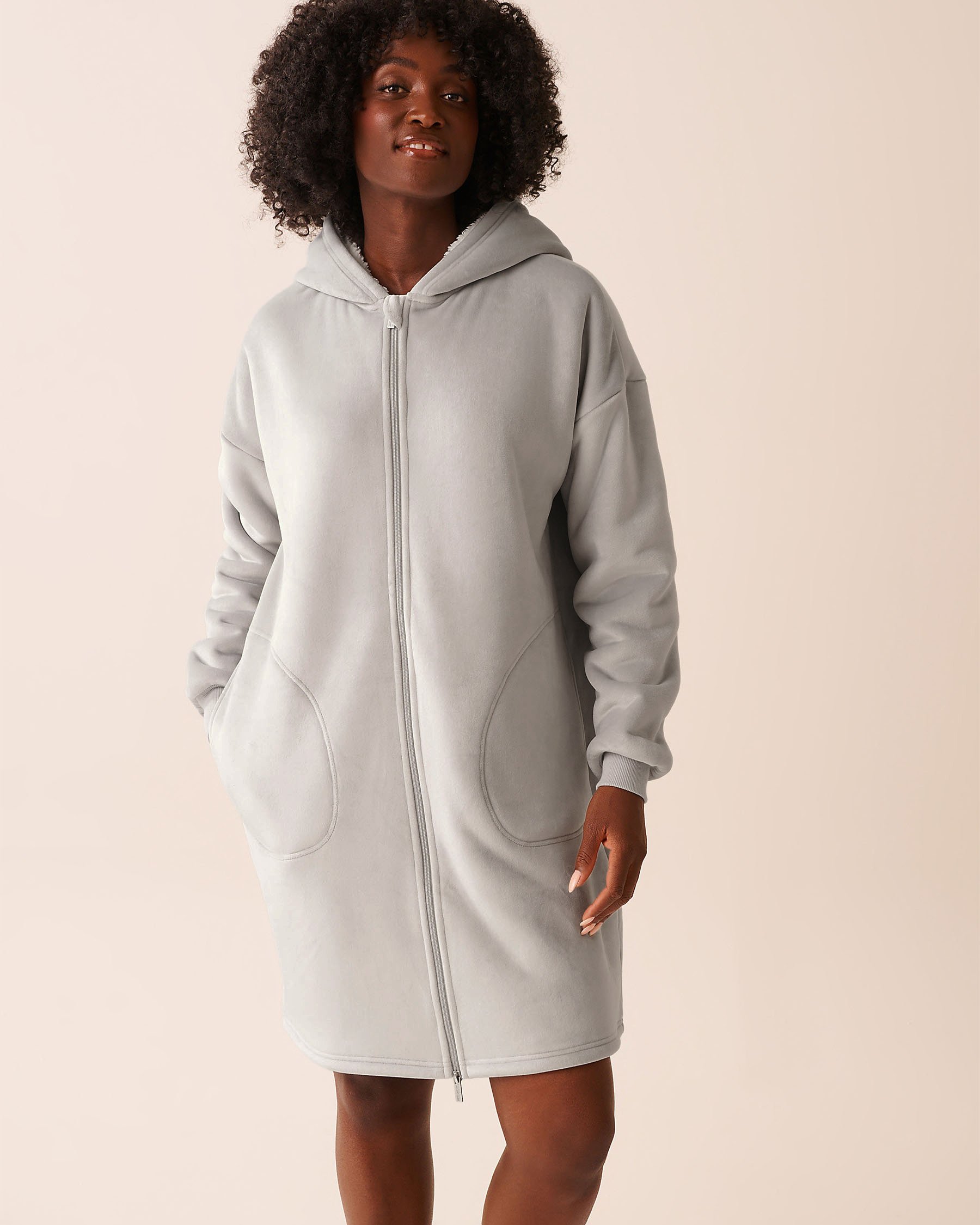 LA VIE EN ROSE Hooded Robe with Zipper Grey 40600216 - View1