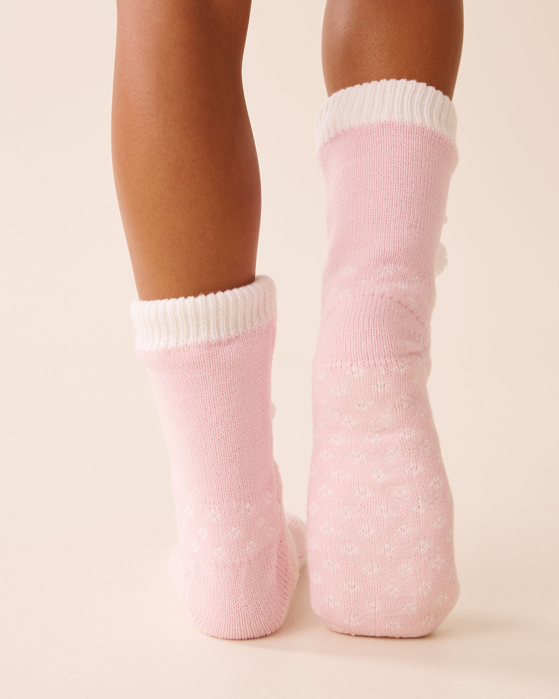 LA VIE EN ROSE Long Knit and Sherpa Teddy Bear Socks Light Pink/Teddy Bear 40700426 - View5