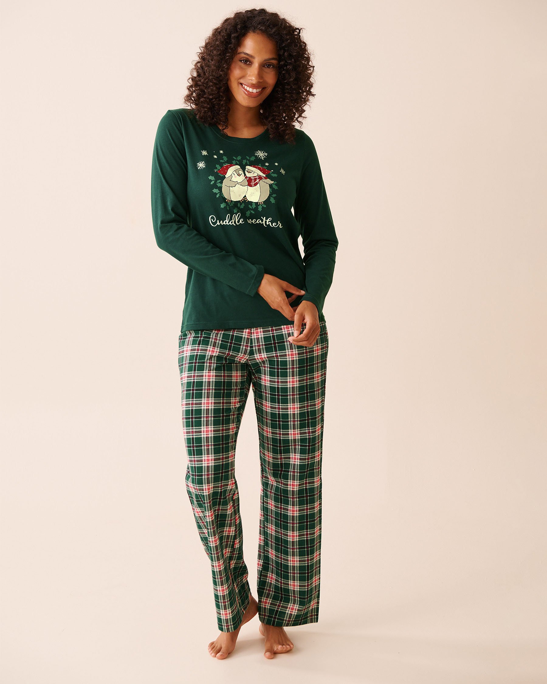 LA VIE EN ROSE Penguin Print Cotton PJ Set Green/Penguins 40400087 - View1