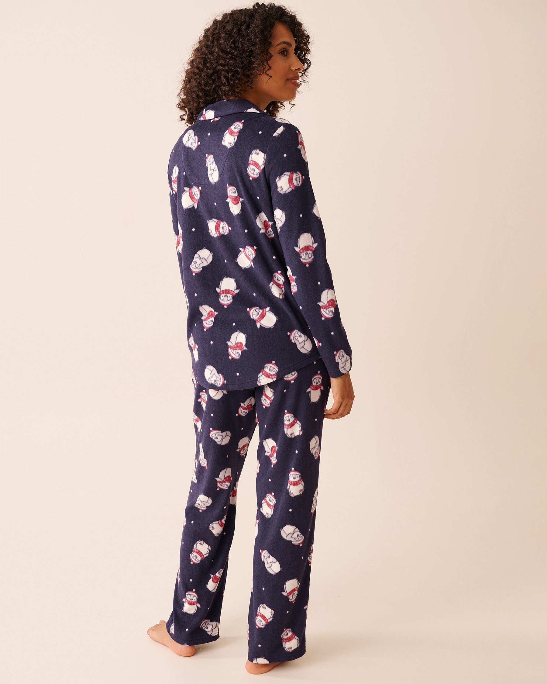 LA VIE EN ROSE Penguin Print Microfleece PJ Set Blue/Penguins 40400090 - View2