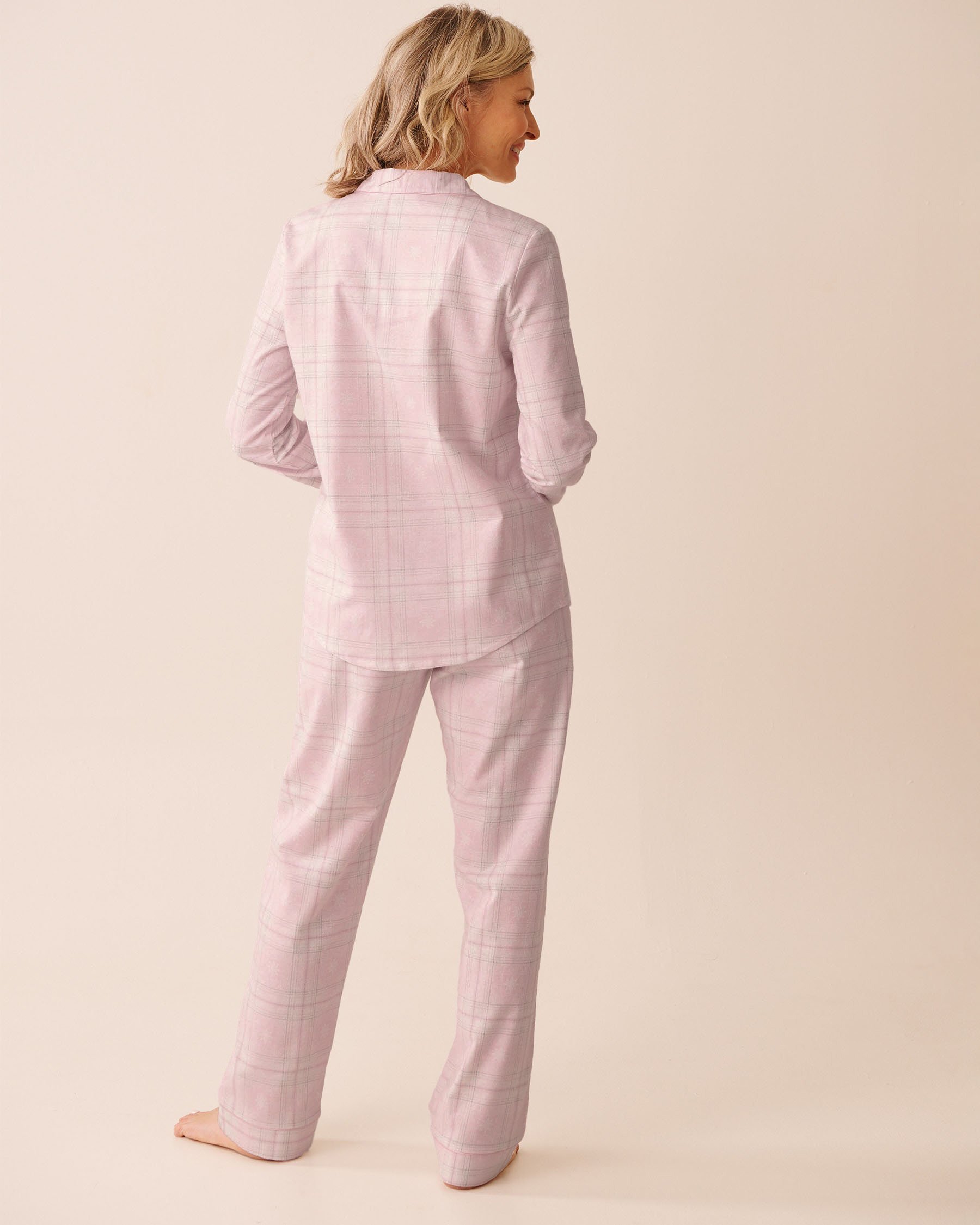 LA VIE EN ROSE Pink Plaid Flannel PJ Set Light Pink Plaid 40400089 - View2