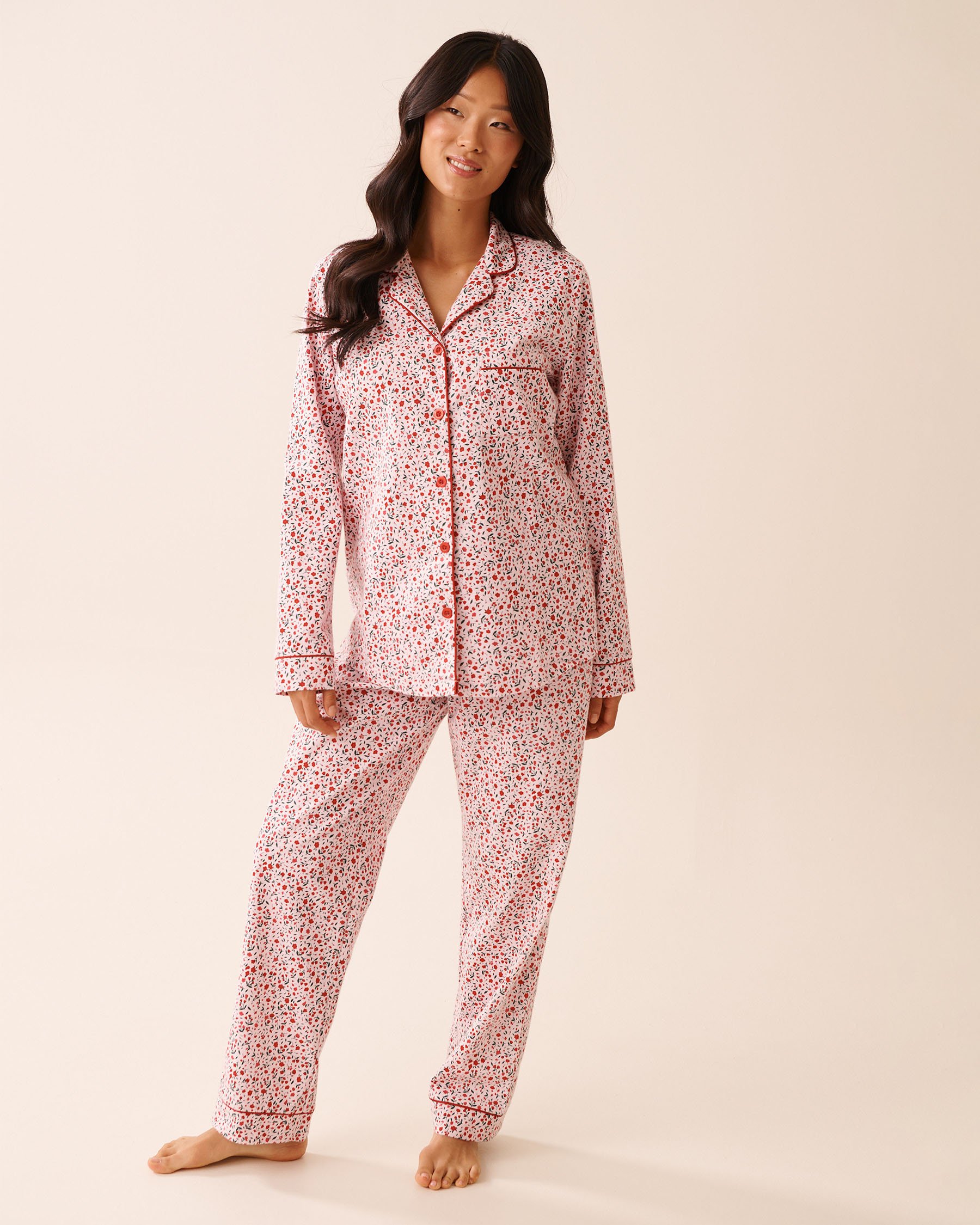 LA VIE EN ROSE Ensemble pyjama en flanelle imprimé fleurs rouges Fleurs rouges 40400089 - Voir3