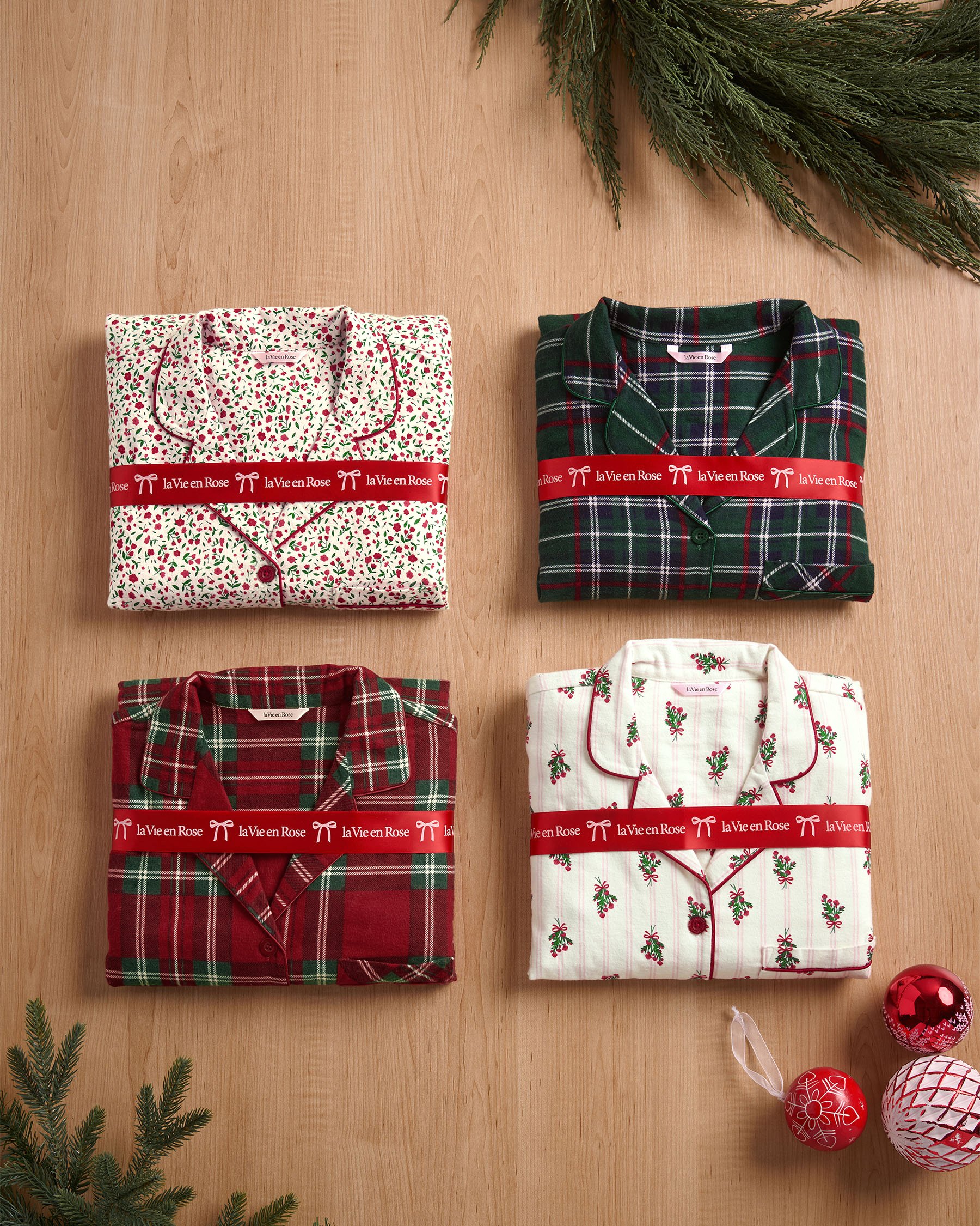 LA VIE EN ROSE Red Plaid Flannel PJ Set Red & Green Plaid 40400089 - View6