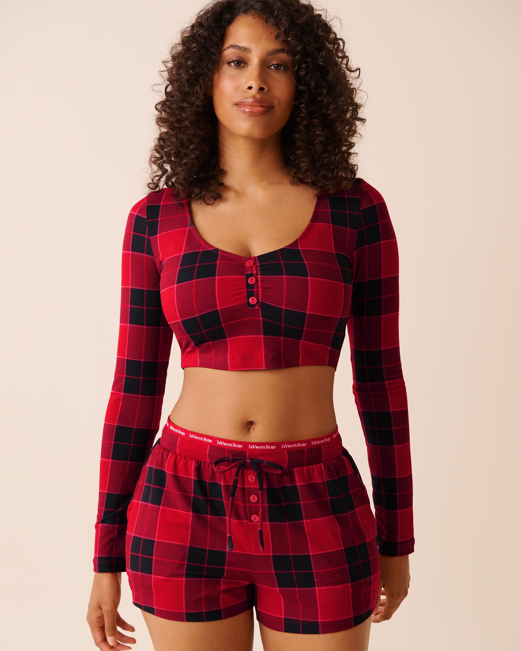 LA VIE EN ROSE Buffalo Plaid Super Soft Long Sleeve Crop Top Buffalo Plaid 40100802 LA VIE EN ROSE Buffalo Plaid Super Soft Long Sleeve Crop Top Buffalo Plaid 40100802 - View1