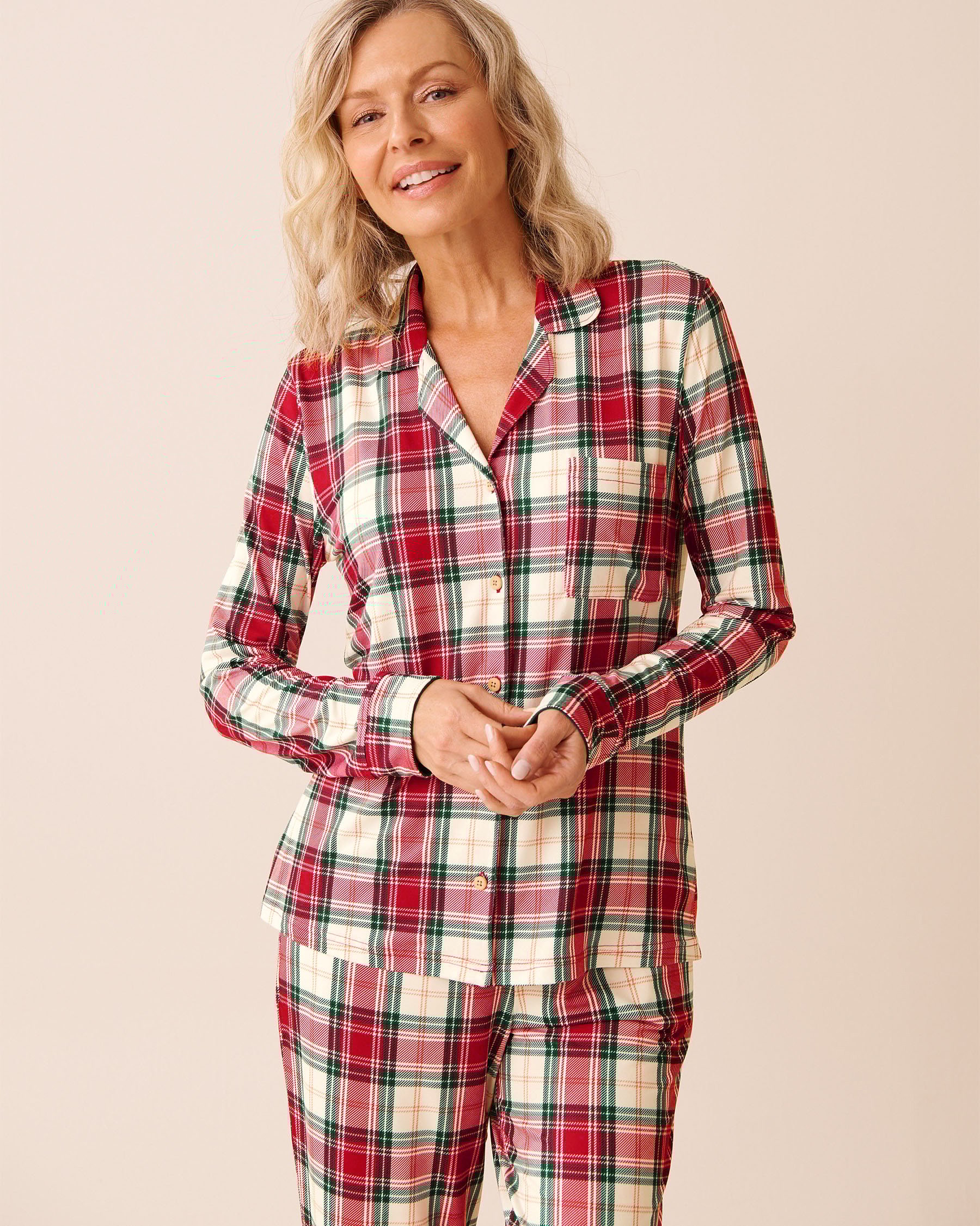 LA VIE EN ROSE Red Plaid Super Soft Button-down Shirt Red Plaid 40100810 LA VIE EN ROSE Red Plaid Super Soft Button-down Shirt Red Plaid 40100810 - View2