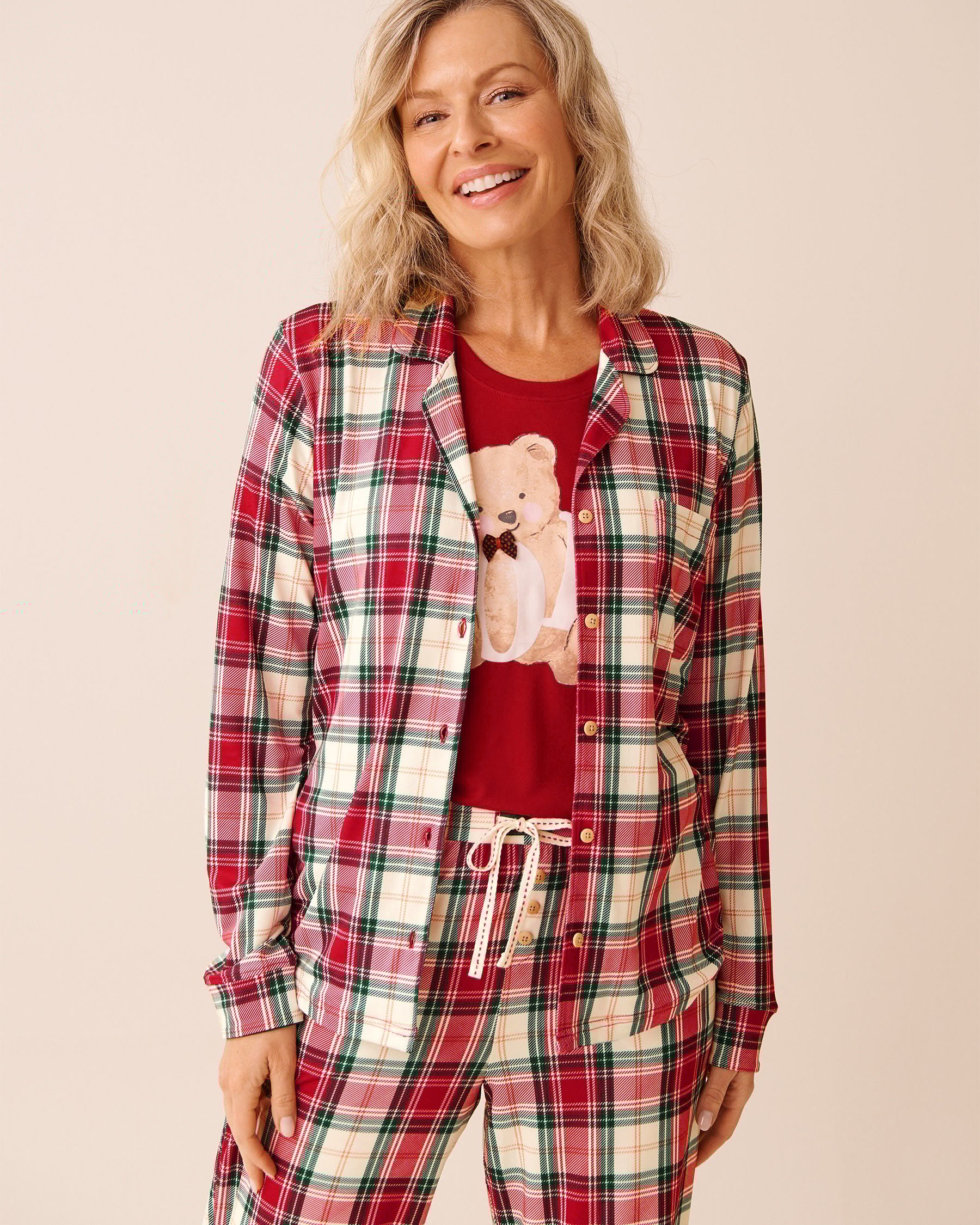LA VIE EN ROSE Red Plaid Super Soft Button-down Shirt Red Plaid 40100810 LA VIE EN ROSE Red Plaid Super Soft Button-down Shirt Red Plaid 40100810 - View1
