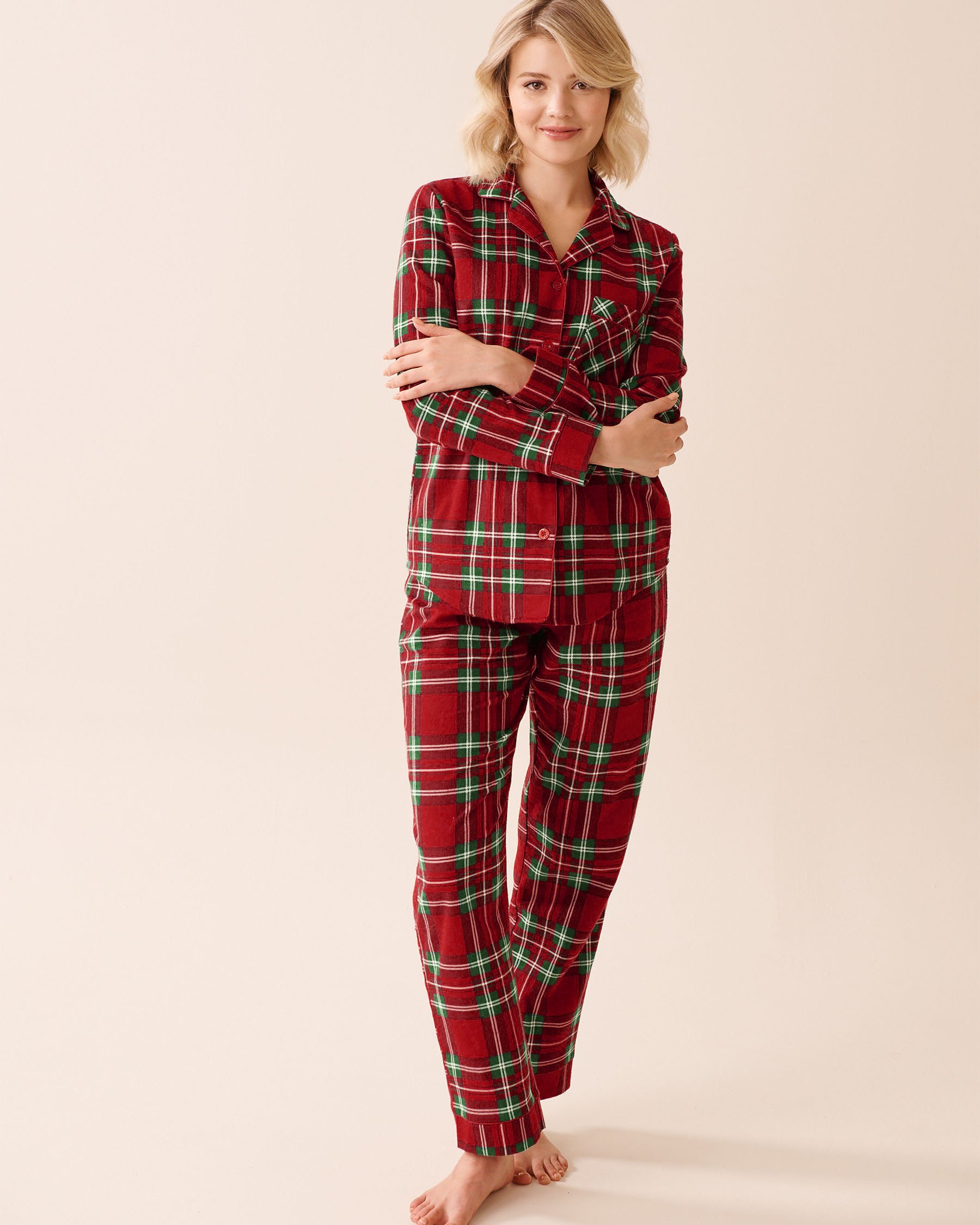 LA VIE EN ROSE Red Plaid Flannel PJ Set Red & Green Plaid 40400089 - View3