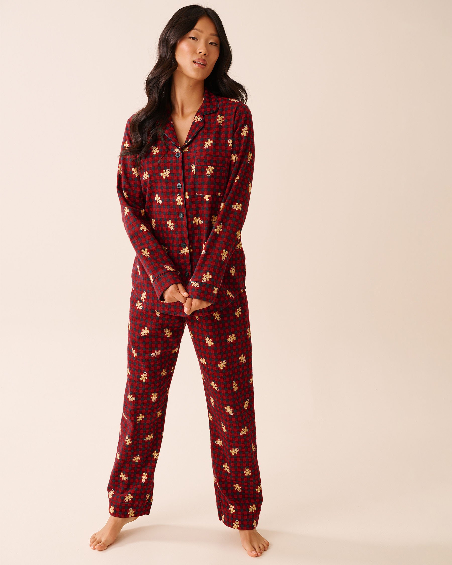 LA VIE EN ROSE Ensemble pyjama en flanelle imprimé pain d'épices Carreaux rouges/Pain d'épices 40400089 - Voir3
