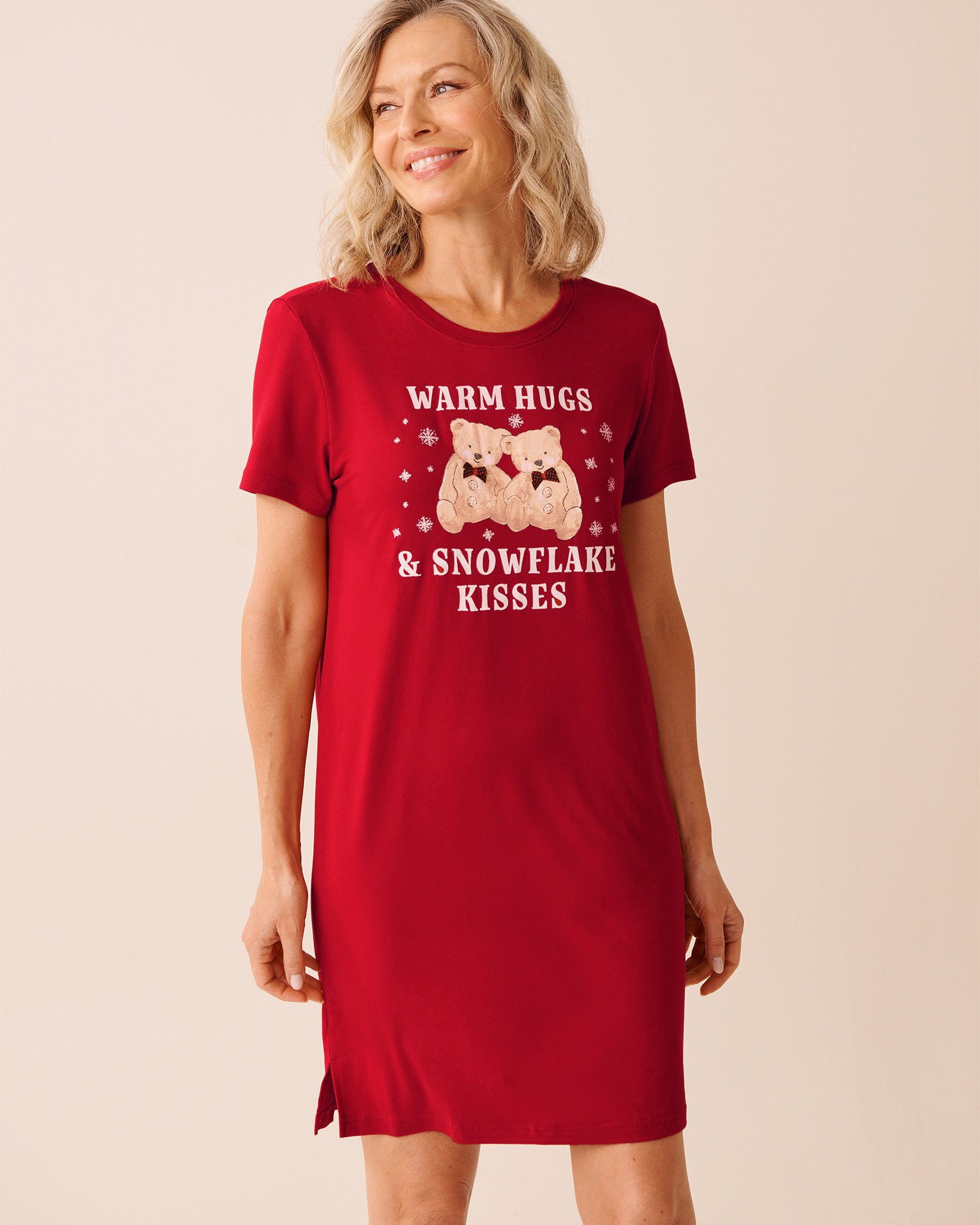 LA VIE EN ROSE Teddy Bear Print Super Soft Sleepshirt Red/Teddy Bears 40500464 - View1