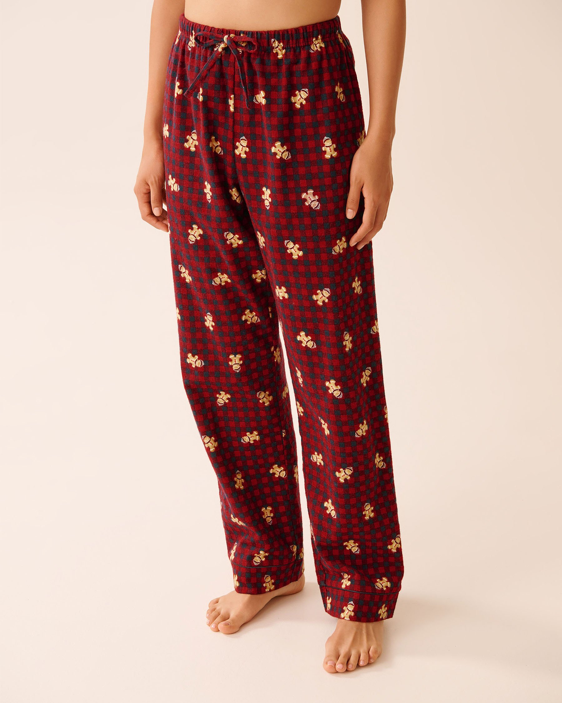 LA VIE EN ROSE Gingerbread Print Flannel PJ Set Red Plaid/Gingerbread 40400089 - View4