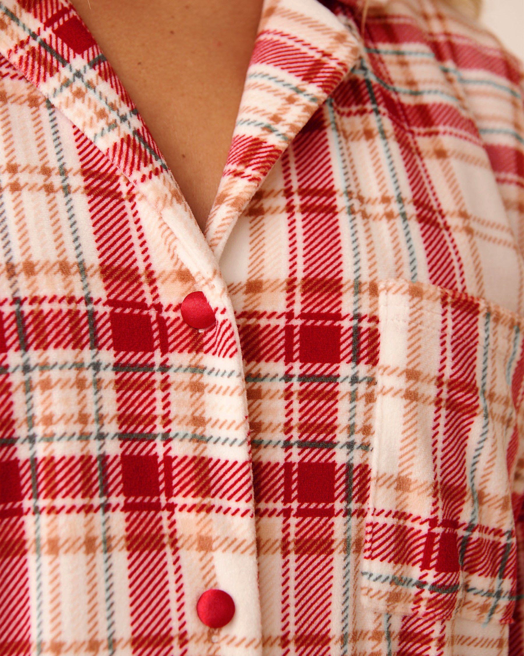 LA VIE EN ROSE Red & Beige Plaid Soft Velour Button-down Shirt Red & Beige Plaid 40100799 - View4