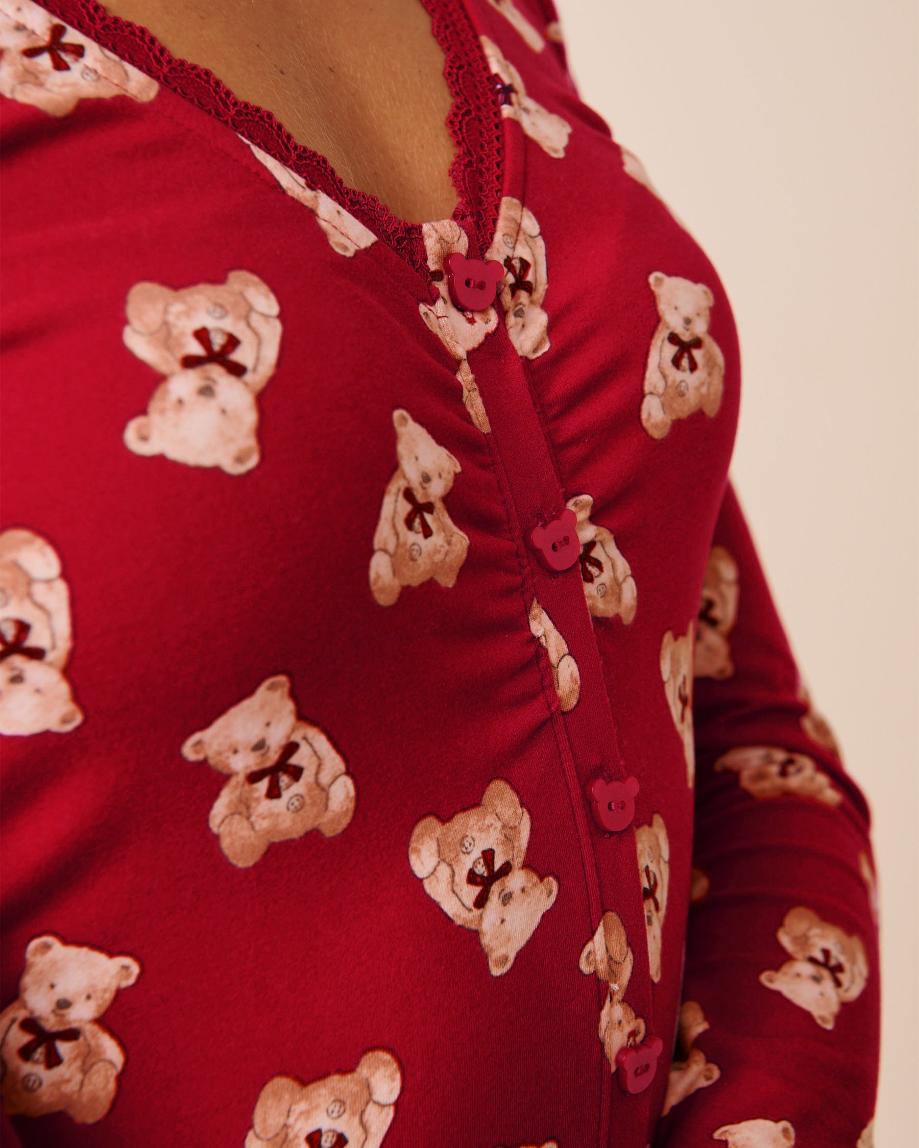LA VIE EN ROSE Combishort manches longues ultra doux imprimé oursons Rouge/Oursons 40300064 - View2