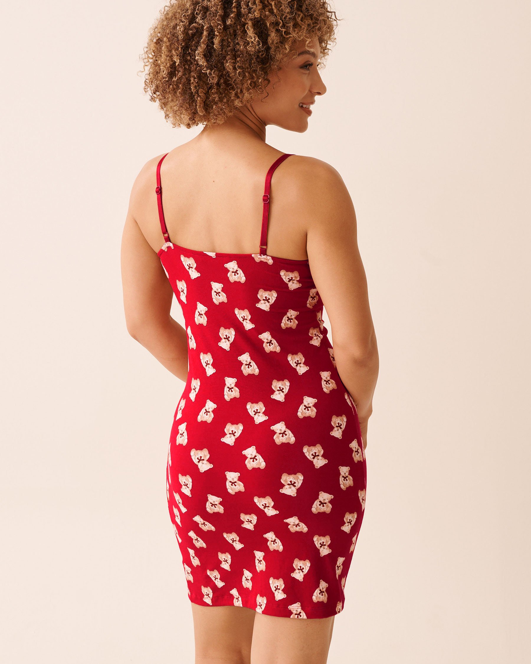 LA VIE EN ROSE Nuisette ultra douce imprimé oursons Rouge/Oursons 40500460 - View2