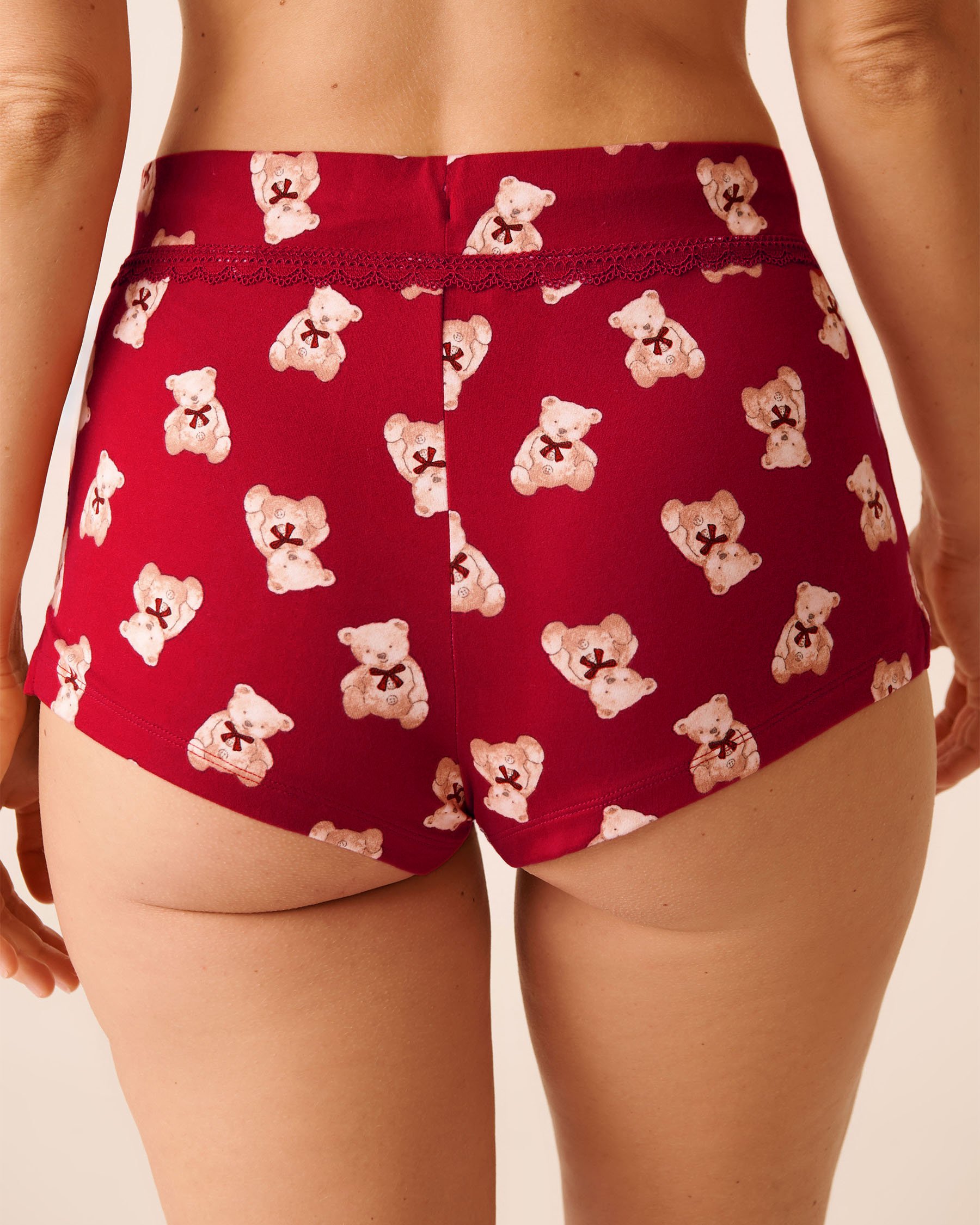 LA VIE EN ROSE Teddy Bear Print Super Soft Pajama Shorts Red/Teddy Bears 40200790 - View2