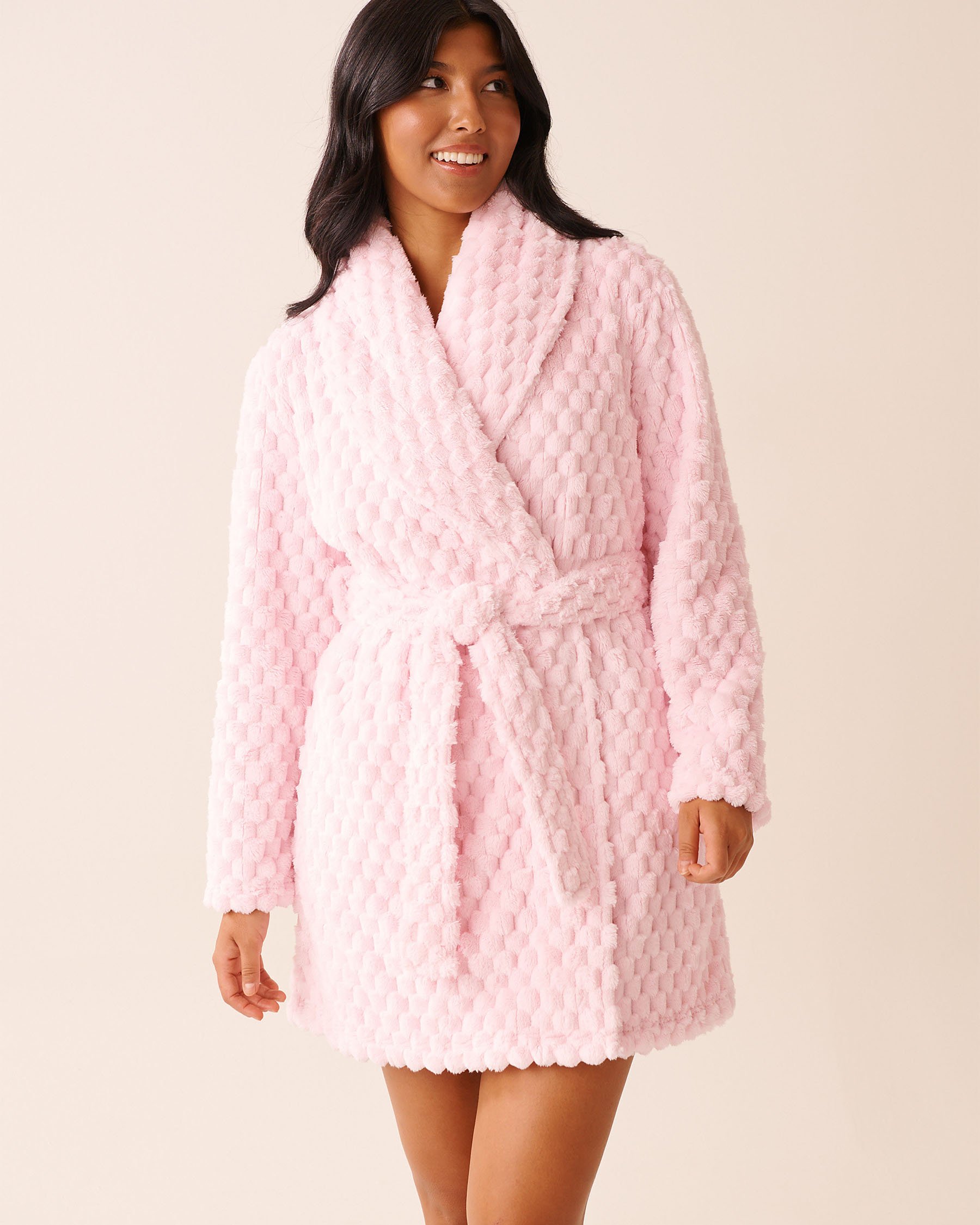 LA VIE EN ROSE Soft Plush Quilted Effect Robe Pastel Pink 40600219 - View1