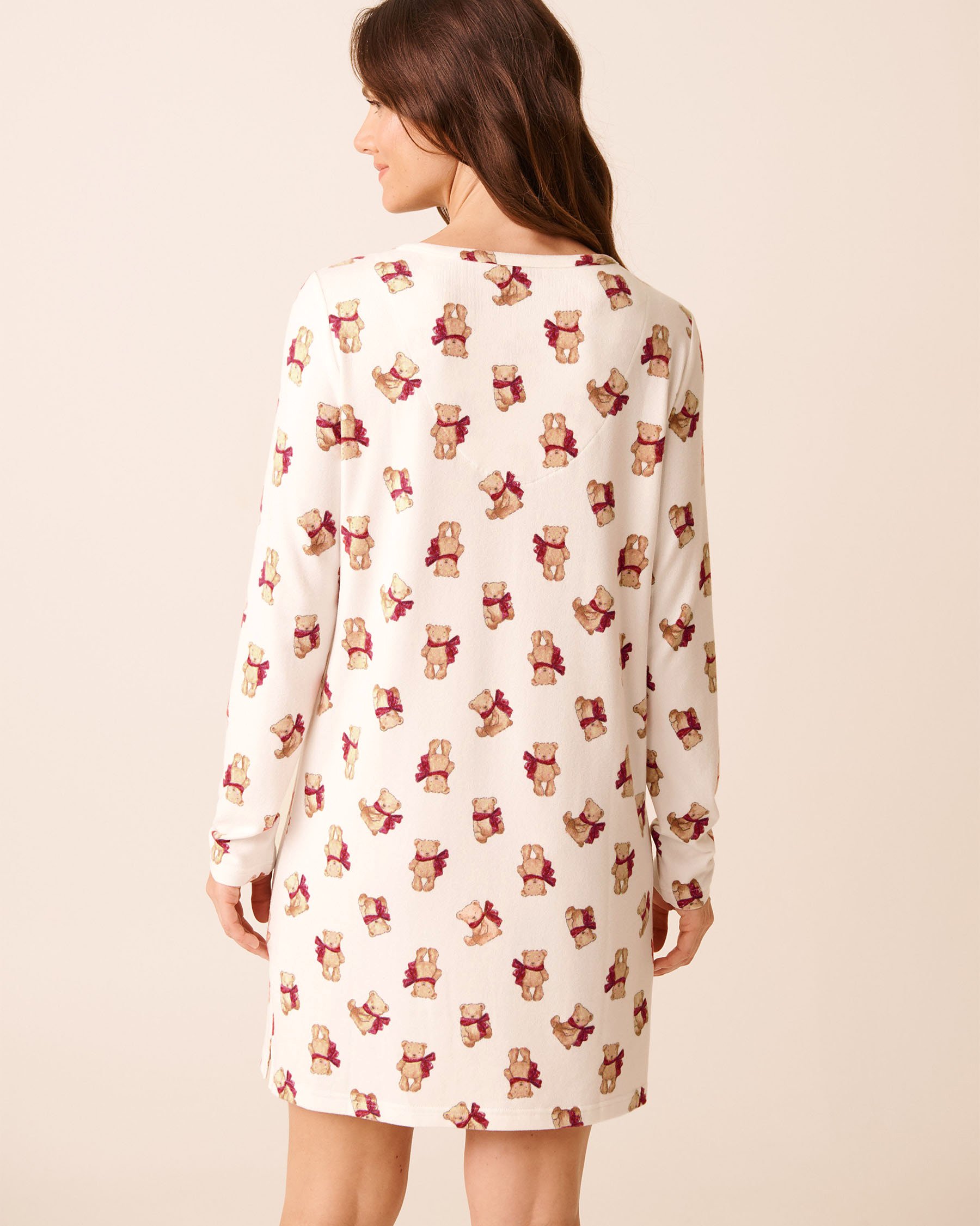 LA VIE EN ROSE Teddy Bear Print Recycled Fibers Long Sleeve Sleepshirt White/Teddy Bears 40500454 - View2