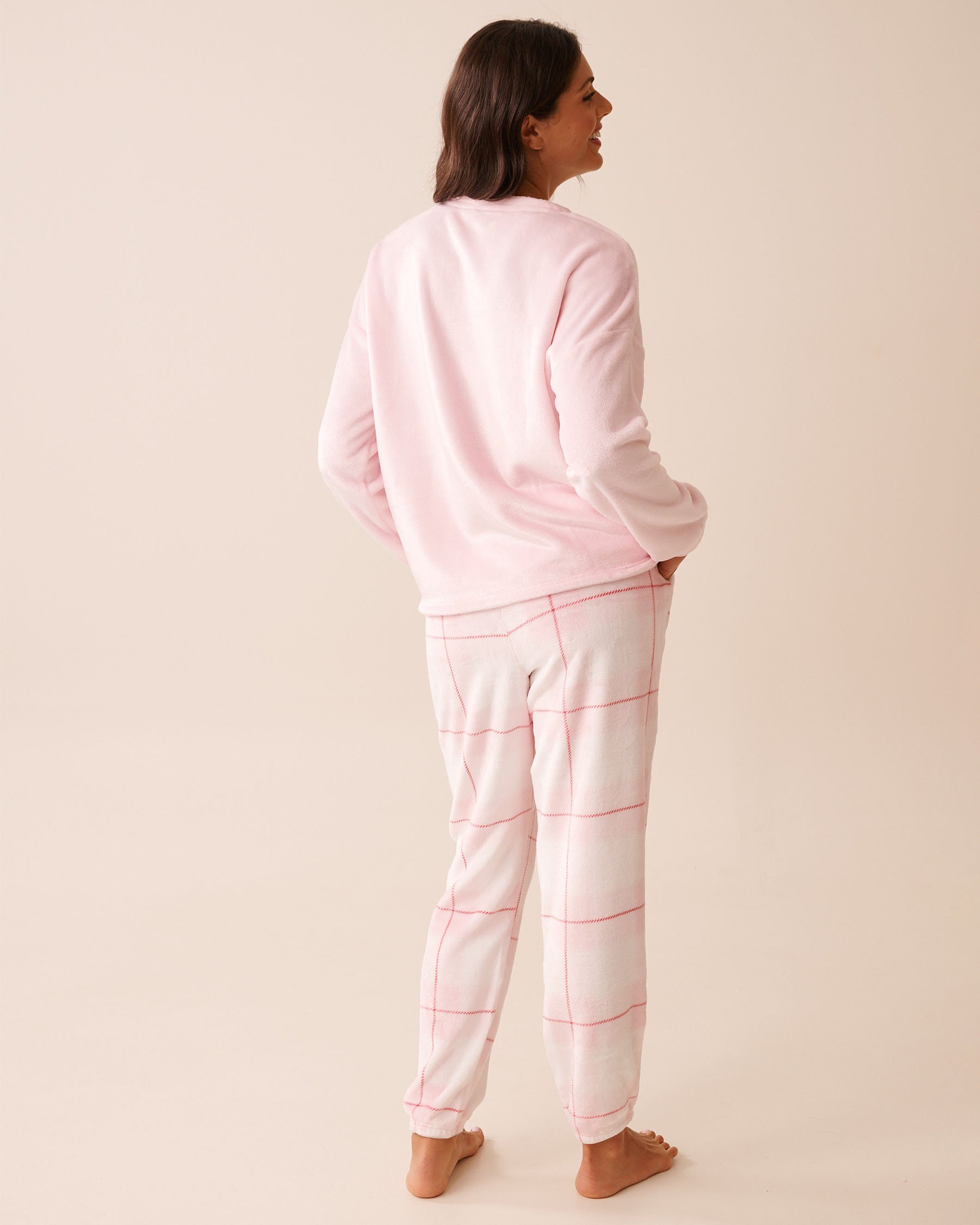 LA VIE EN ROSE Teddy Bear Print Soft Plush PJ Set Light Pink/Teddy Bear 40400091 - View2