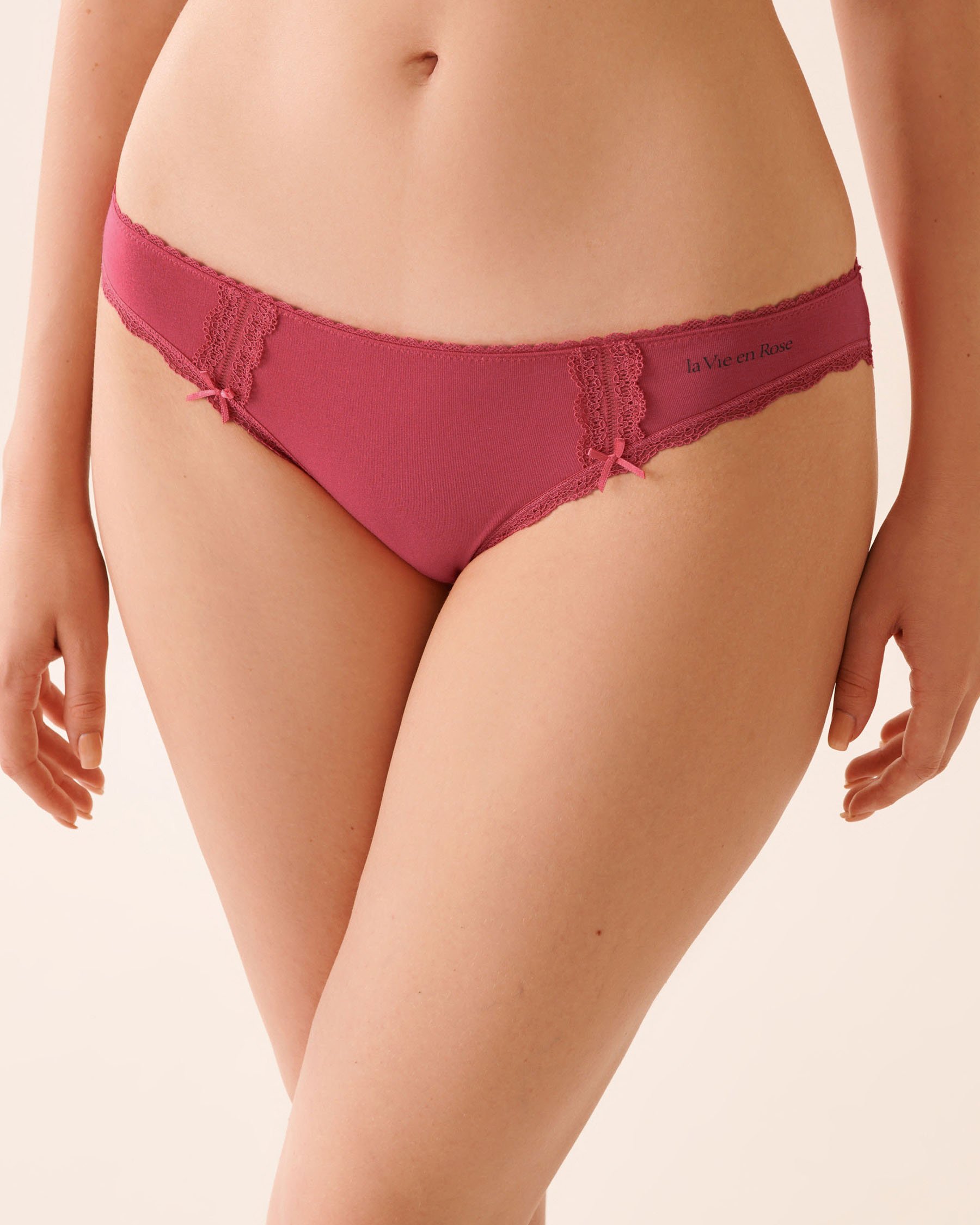 LA VIE EN ROSE Cotton and Lace Detail Bikini Panty Cherry Red 20100662 LA VIE EN ROSE Cotton and Lace Detail Bikini Panty Cherry Red 20100662 - View1