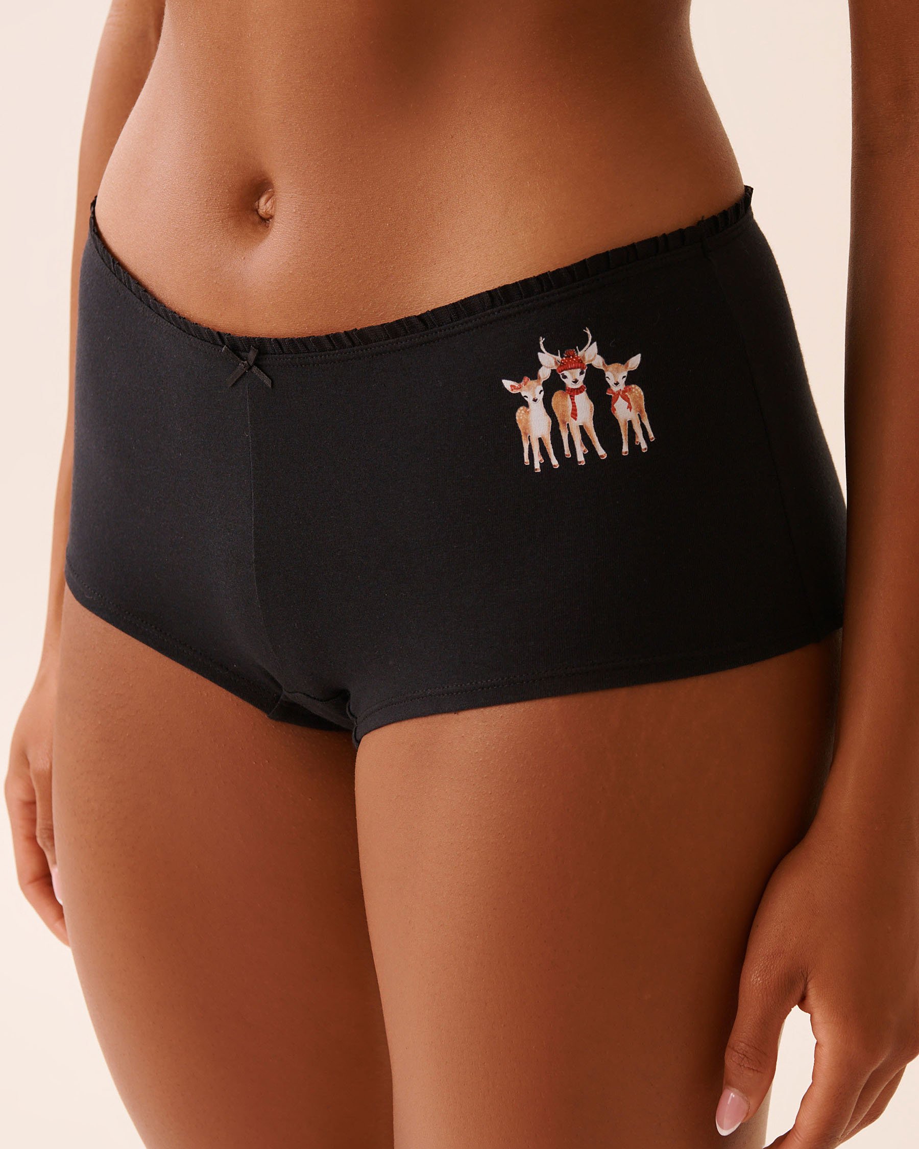 LA VIE EN ROSE Ruffle Trim Cotton Boyleg Panty Black 20100668 - View1