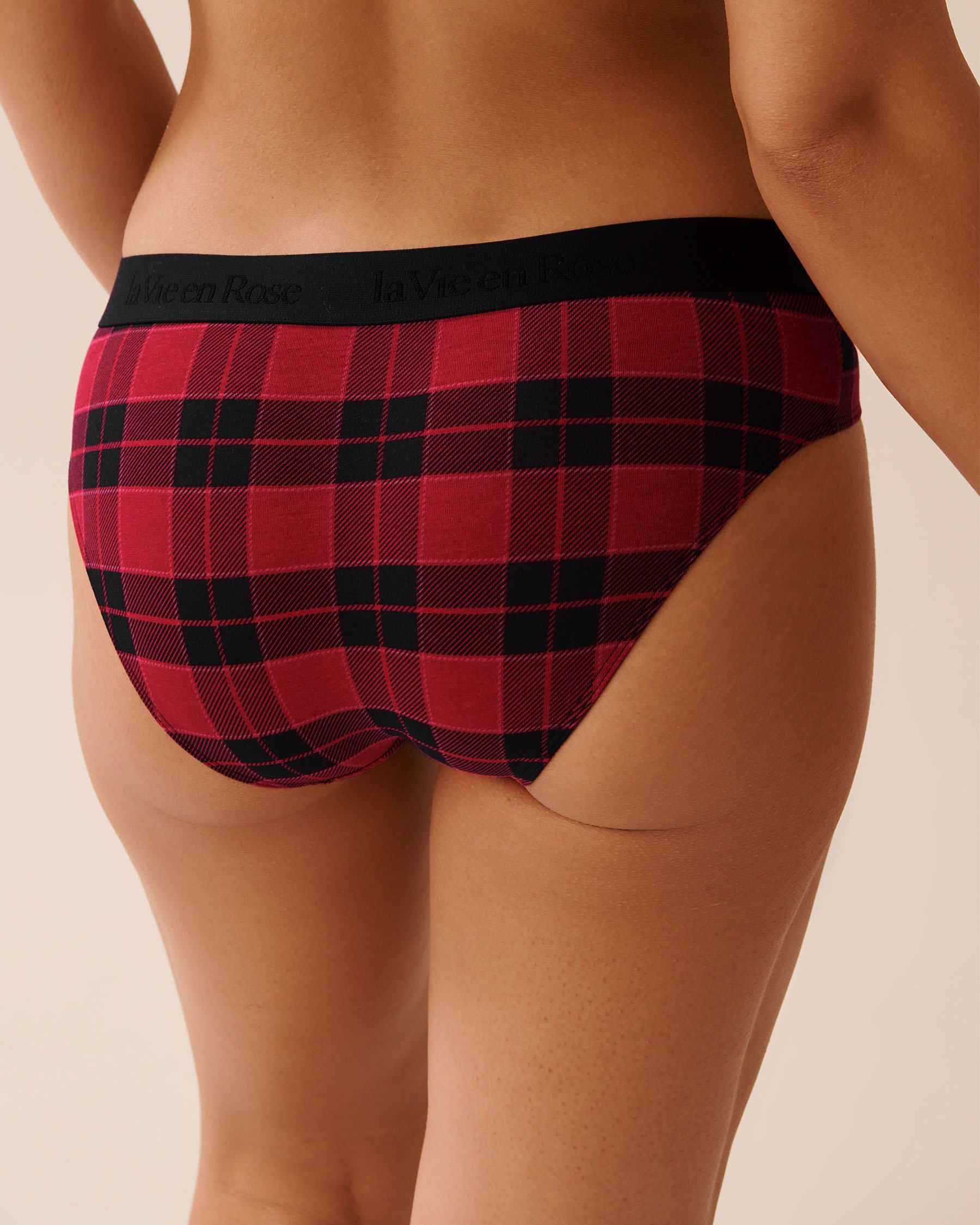 LA VIE EN ROSE Cotton and Logo Elastic Band Bikini Panty Buffalo Plaid 20100689 - View2