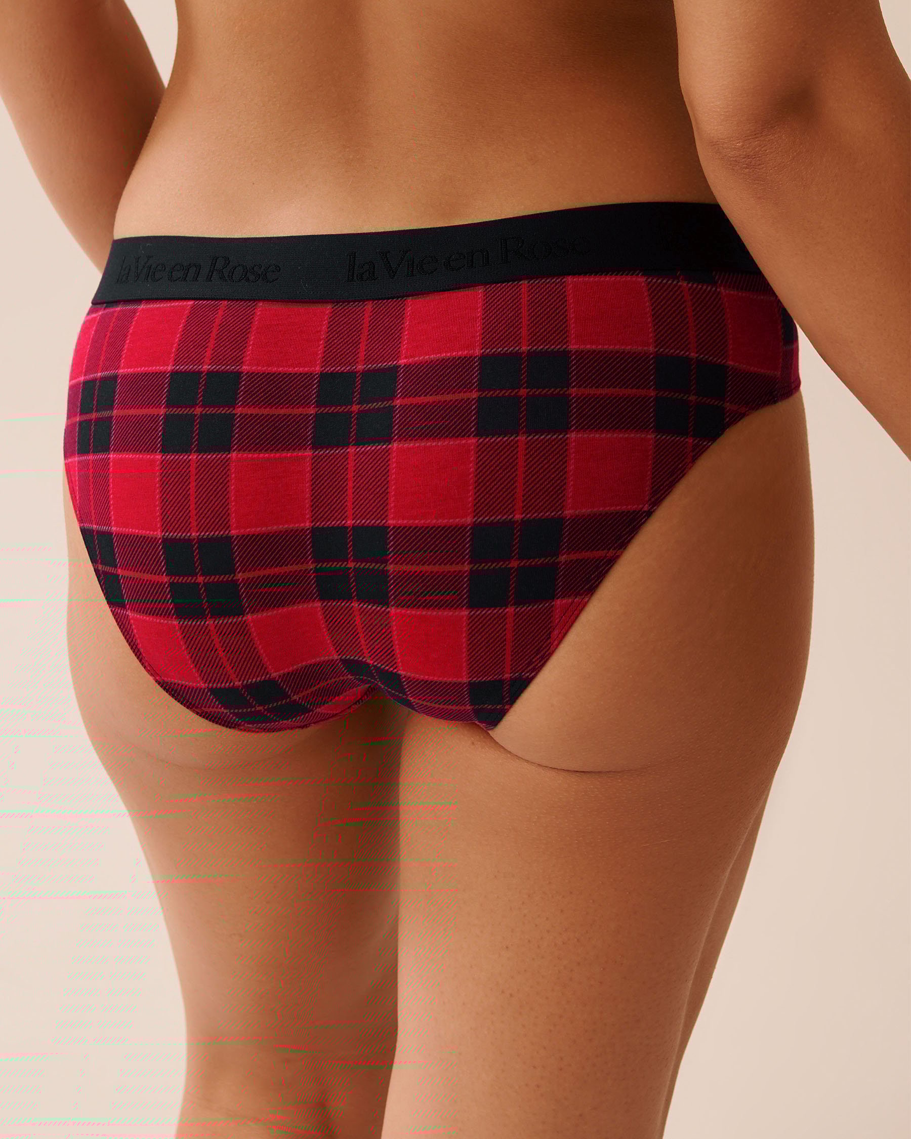 LA VIE EN ROSE Cotton and Logo Elastic Band Bikini Panty Buffalo Plaid 20100689 - View2
