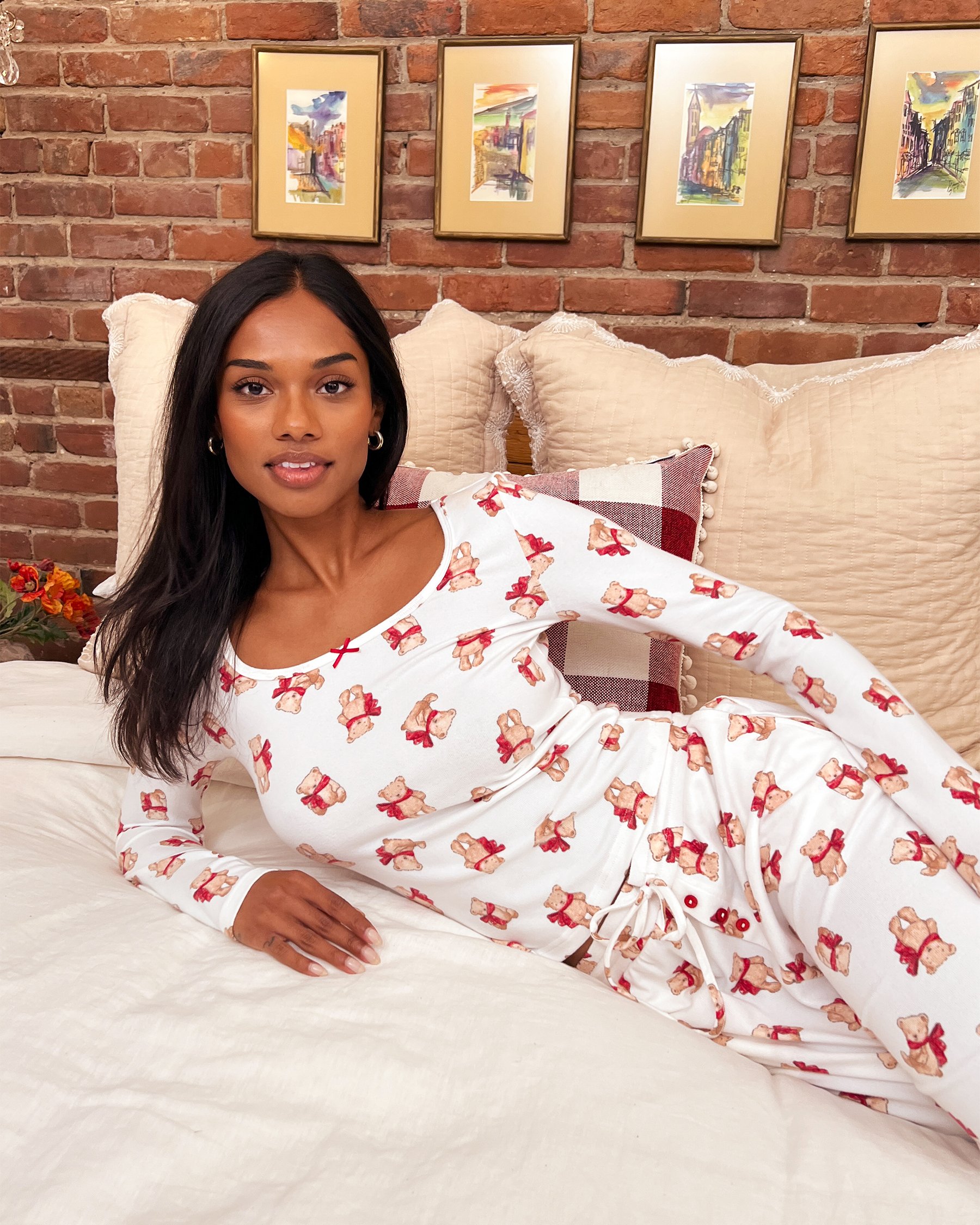 LA VIE EN ROSE Teddy Bear Print Recycled Fibers Pajama Pants White/Teddy Bears 40200779 - View6