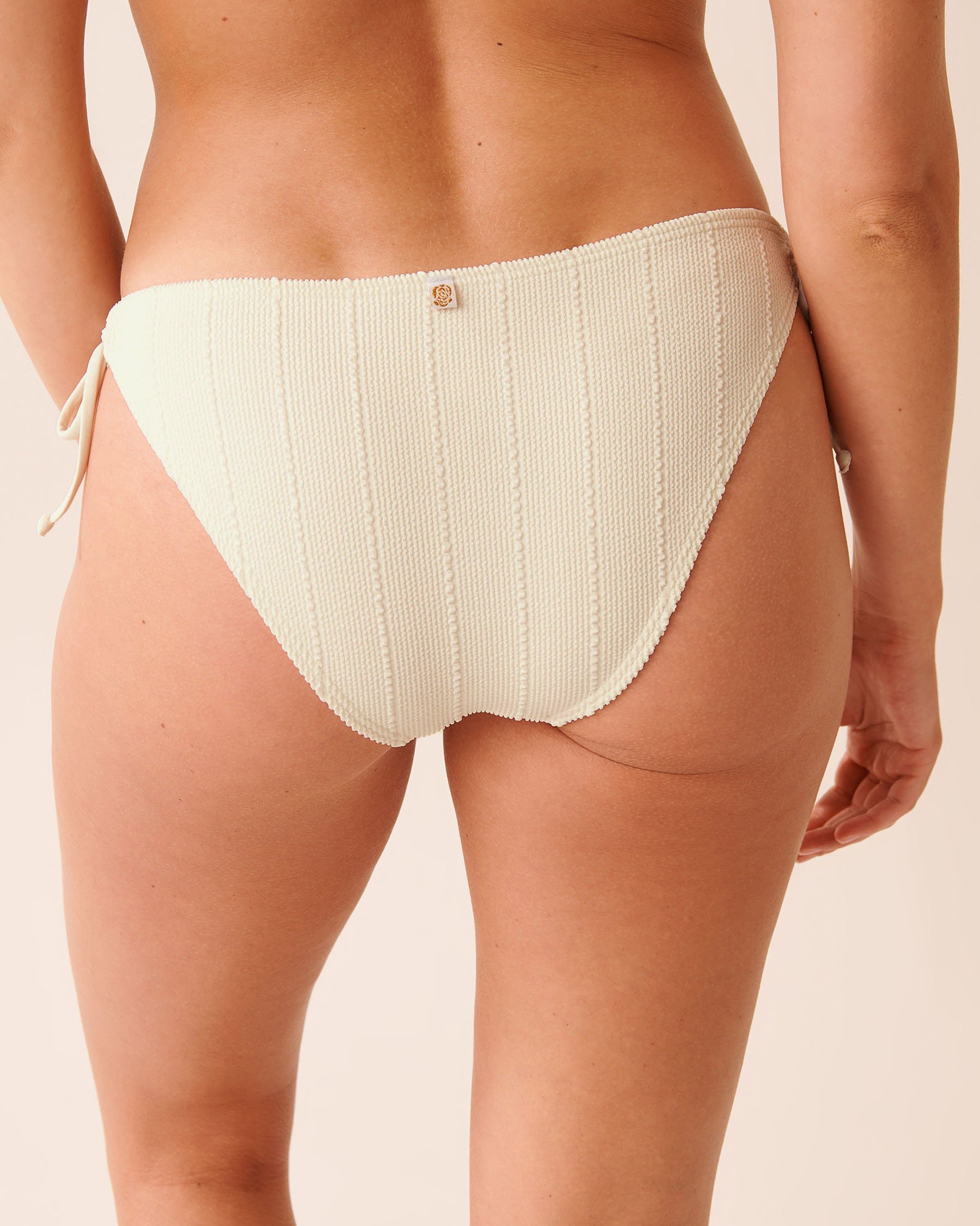 LA VIE EN ROSE AQUA SMOCKED Side Tie Brazilian Bikini Bottom White 70300811 - View4