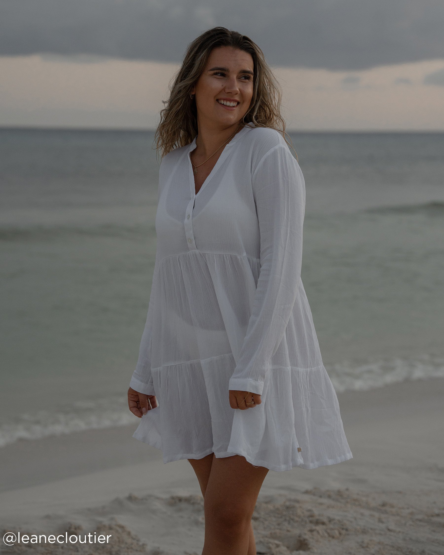 LA VIE EN ROSE AQUA Long Sleeve Tiered Gauze Dress White 80300123 - View6