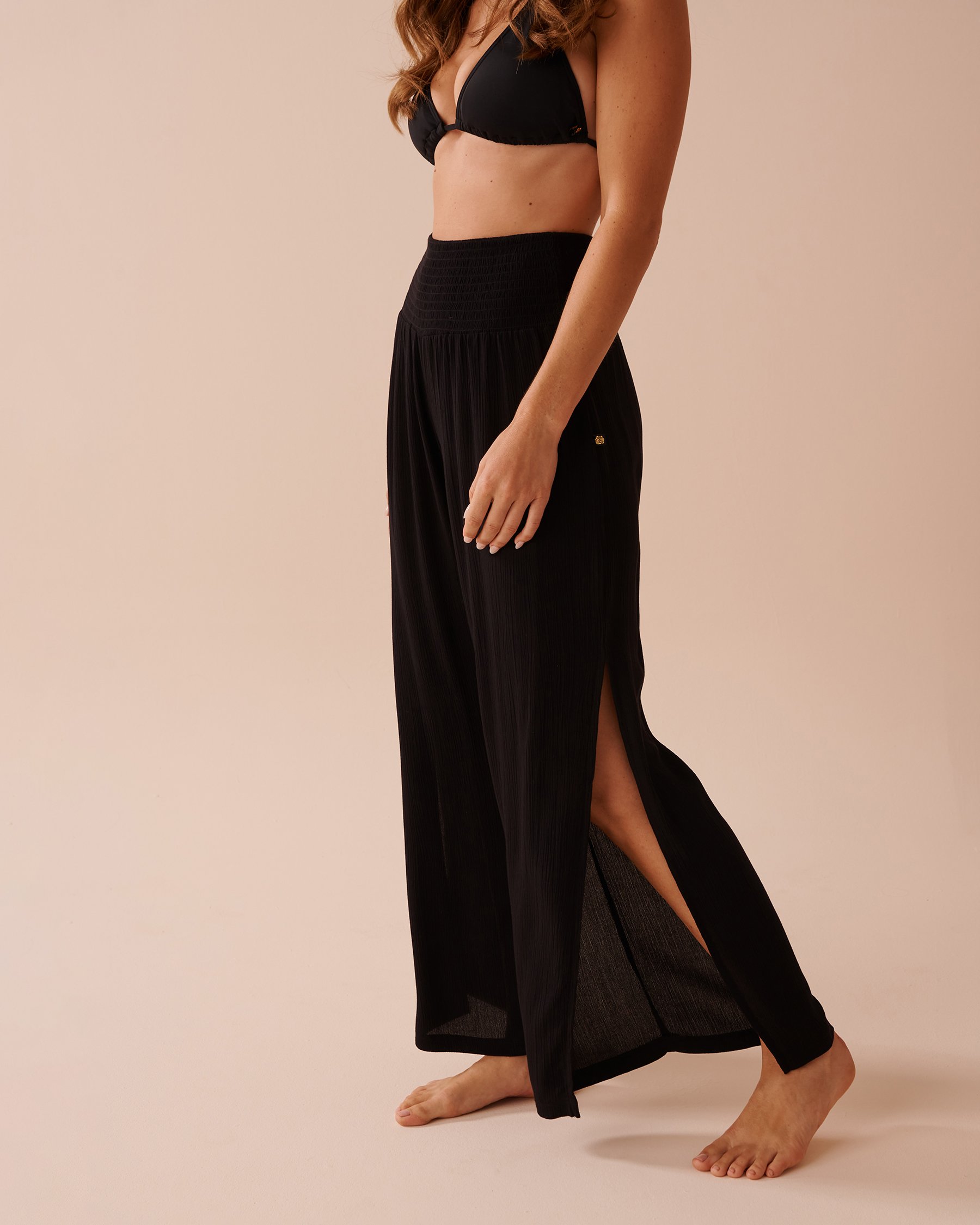 LA VIE EN ROSE AQUA Split-Hem Wide-Leg Pants Black 80200057 - View3