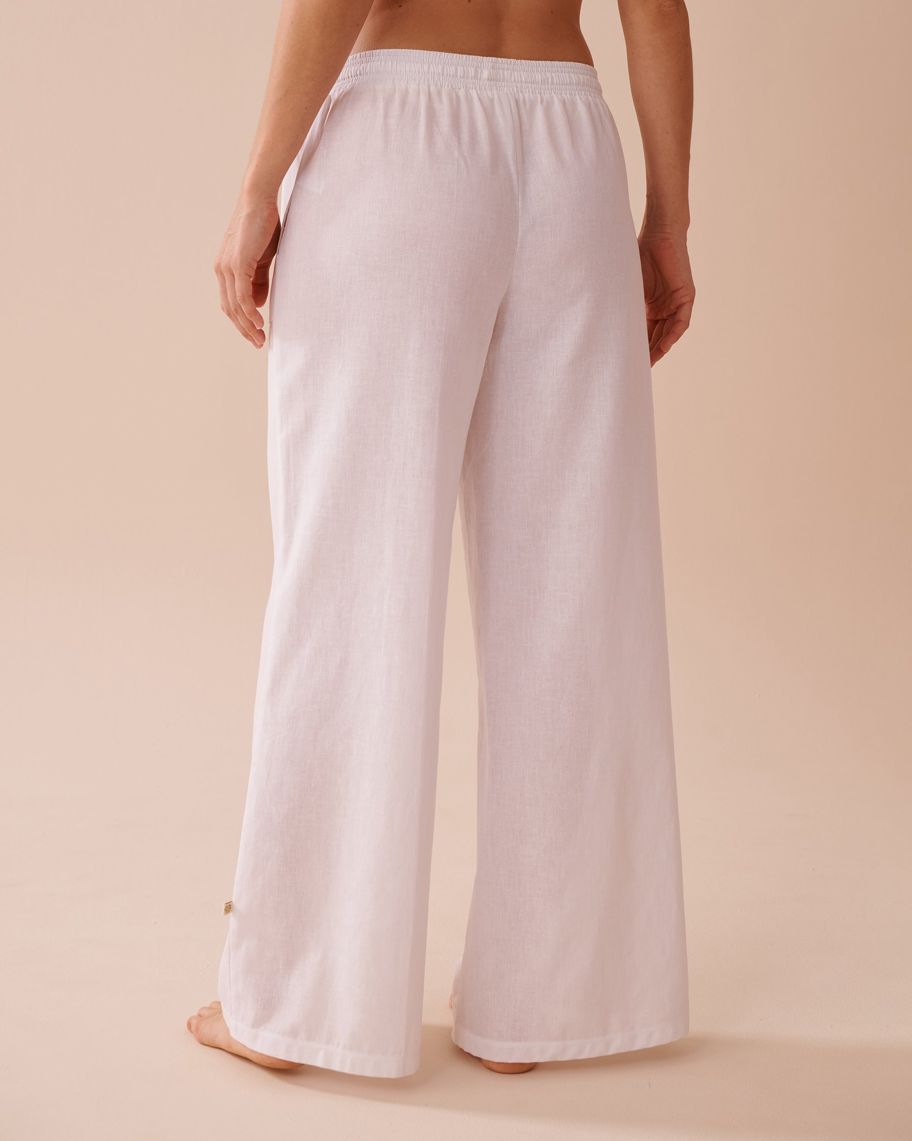 LA VIE EN ROSE AQUA Pantalon jambe large en coton et lin Blanc 80200058 - Voir2