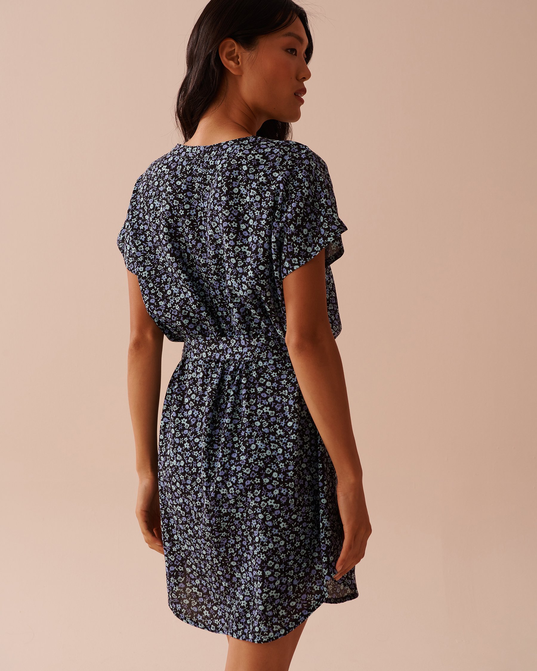 LA VIE EN ROSE AQUA Robe fleurie en gaze Pervenche en fleurs 80300100 - Voir2
