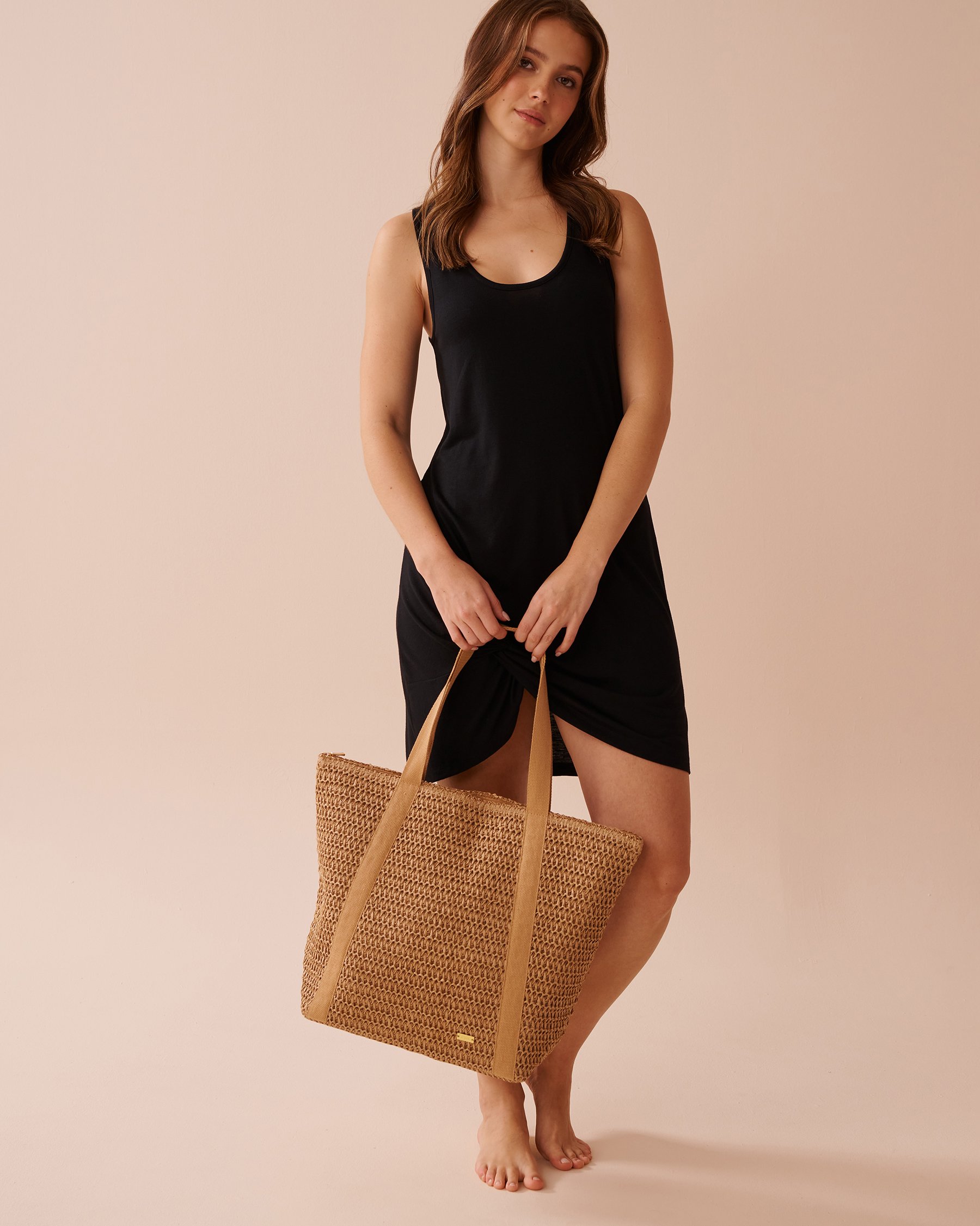 LA VIE EN ROSE AQUA Straw Bag with Twill Handles Straw 80500105 - View3