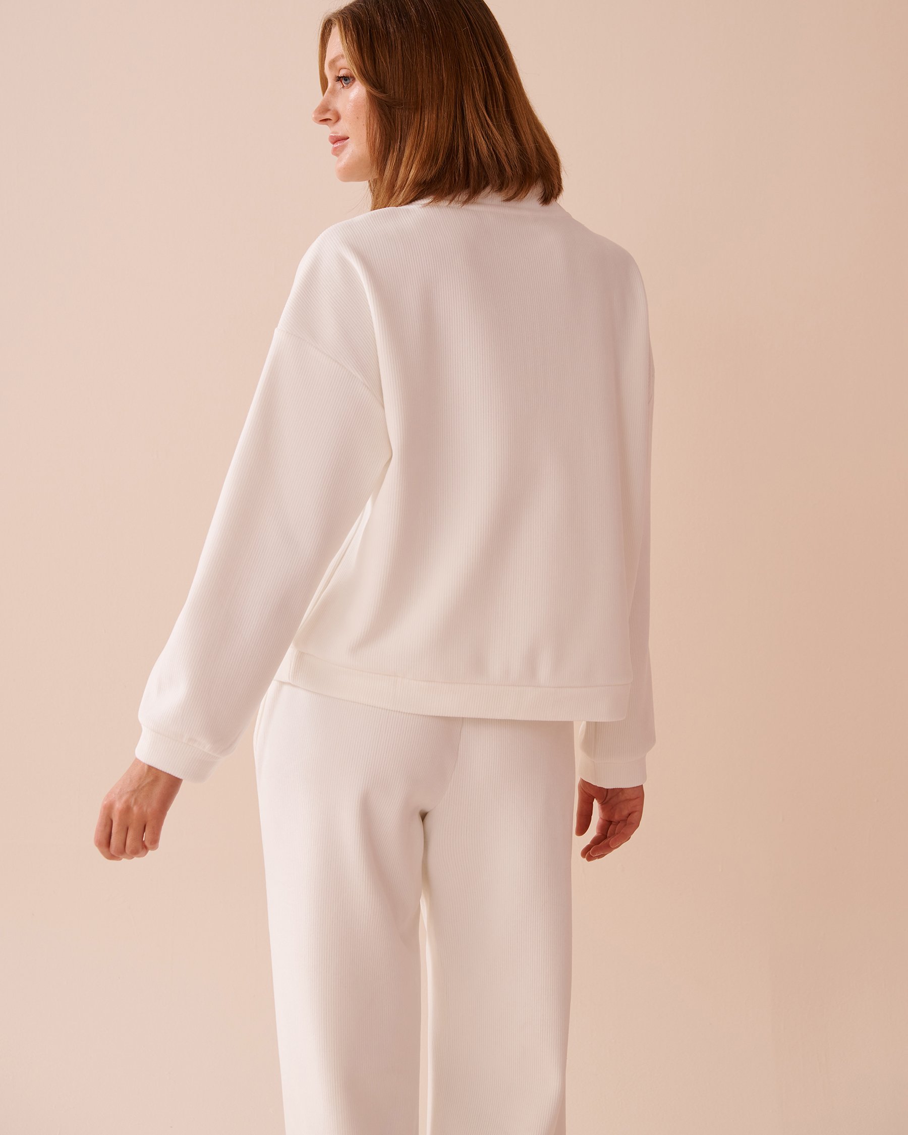 LA VIE EN ROSE Chandail demi-zip épais en tissu côtelé Blanc 50100098 - Voir3