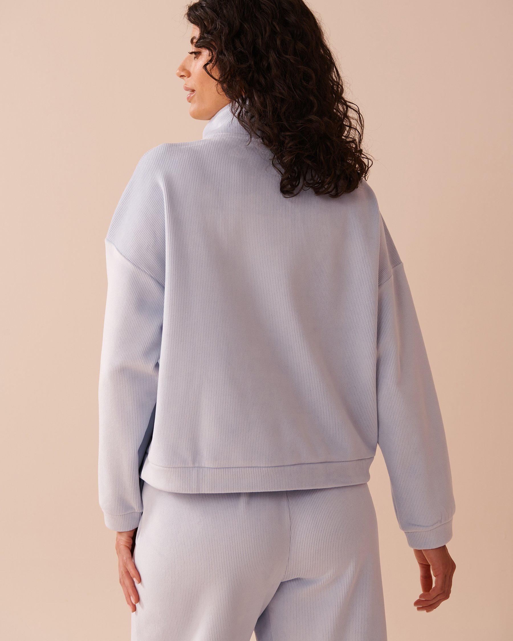 LA VIE EN ROSE Chandail demi-zip épais en tissu côtelé Bleu glacé 50100098 - Voir2