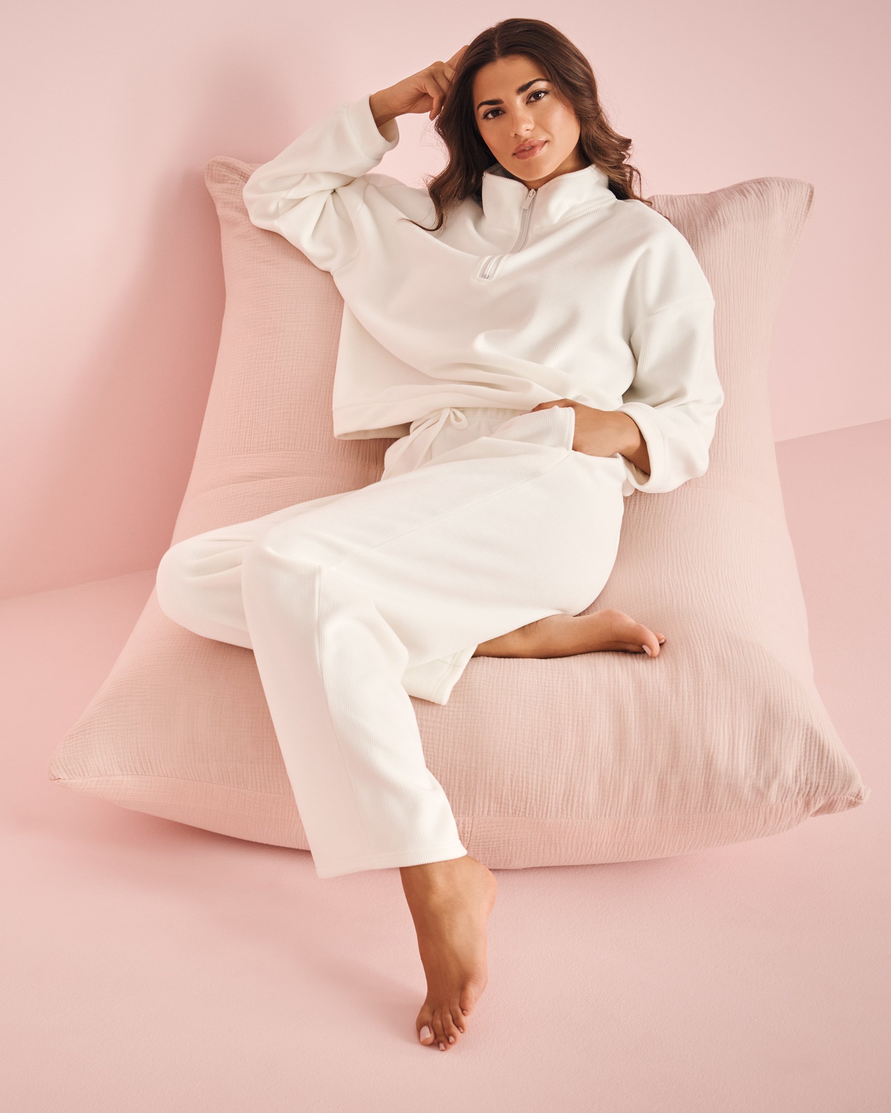 LA VIE EN ROSE Pantalon épais en tissu côtelé Blanc 50200085 - Voir1