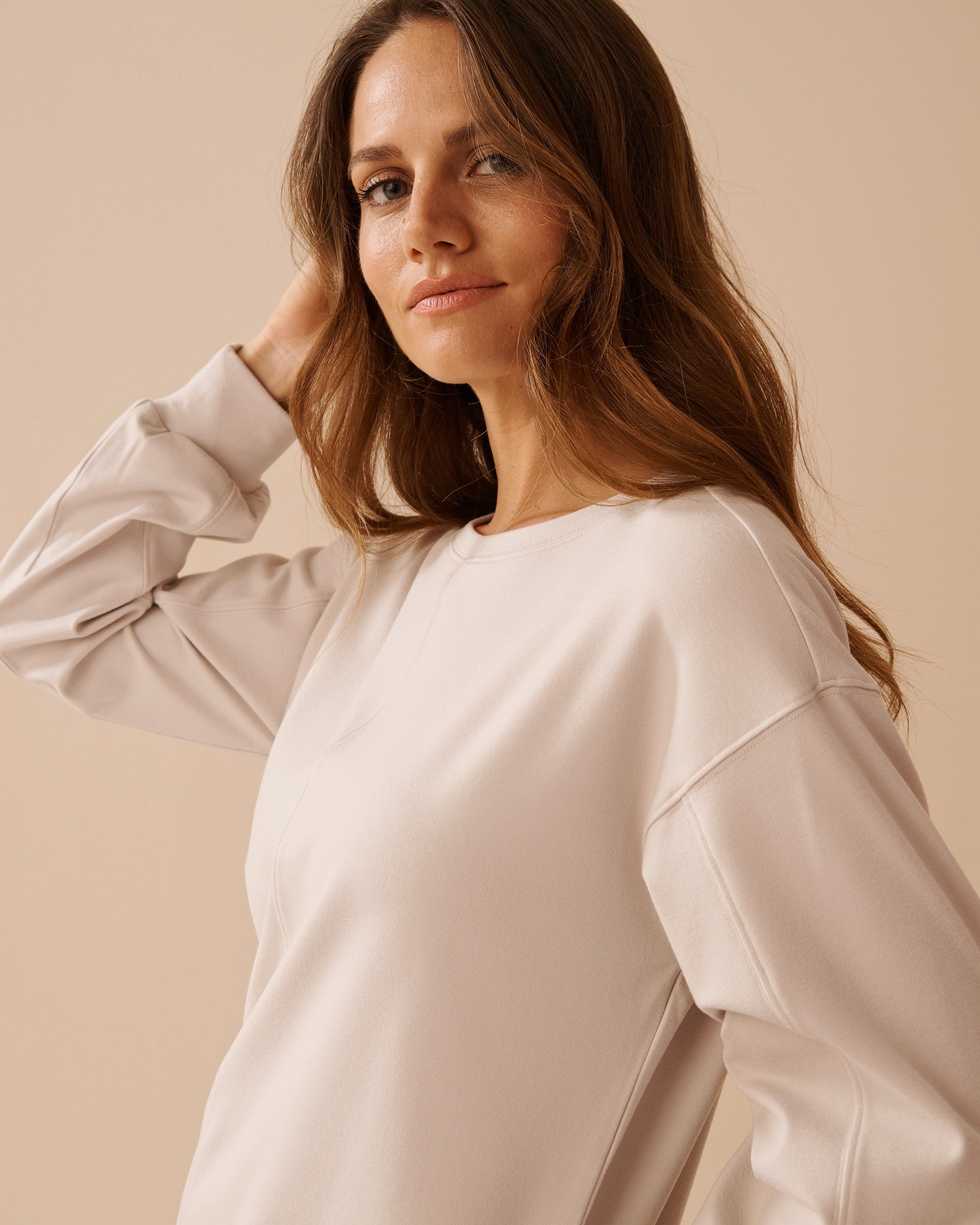 LA VIE EN ROSE Chandail manches longues légèrement côtelé Beige clair 50100099 - View4