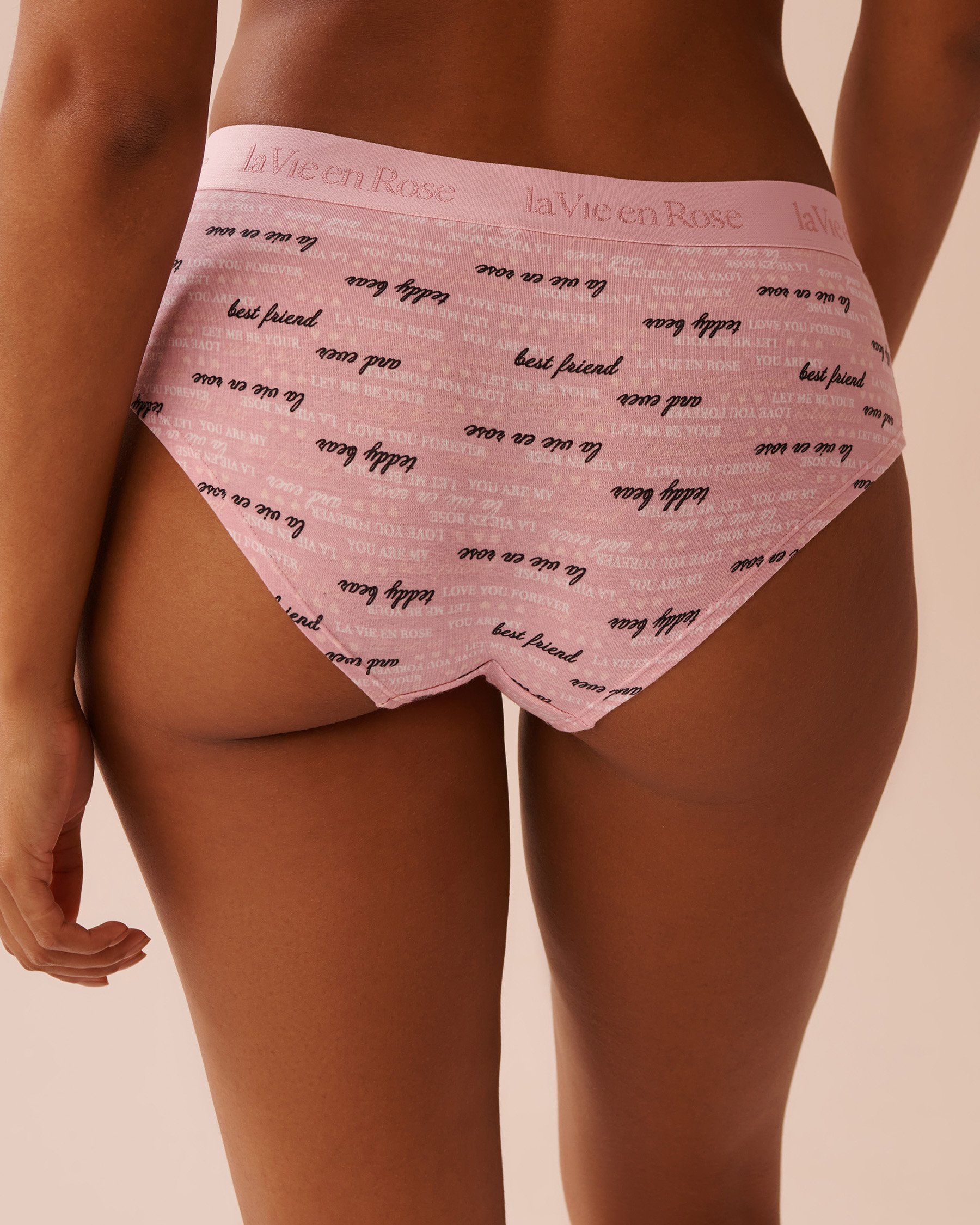 LA VIE EN ROSE Culotte aux hanches coton et bande élastique logo Rose tendre 20100548 - Voir2
