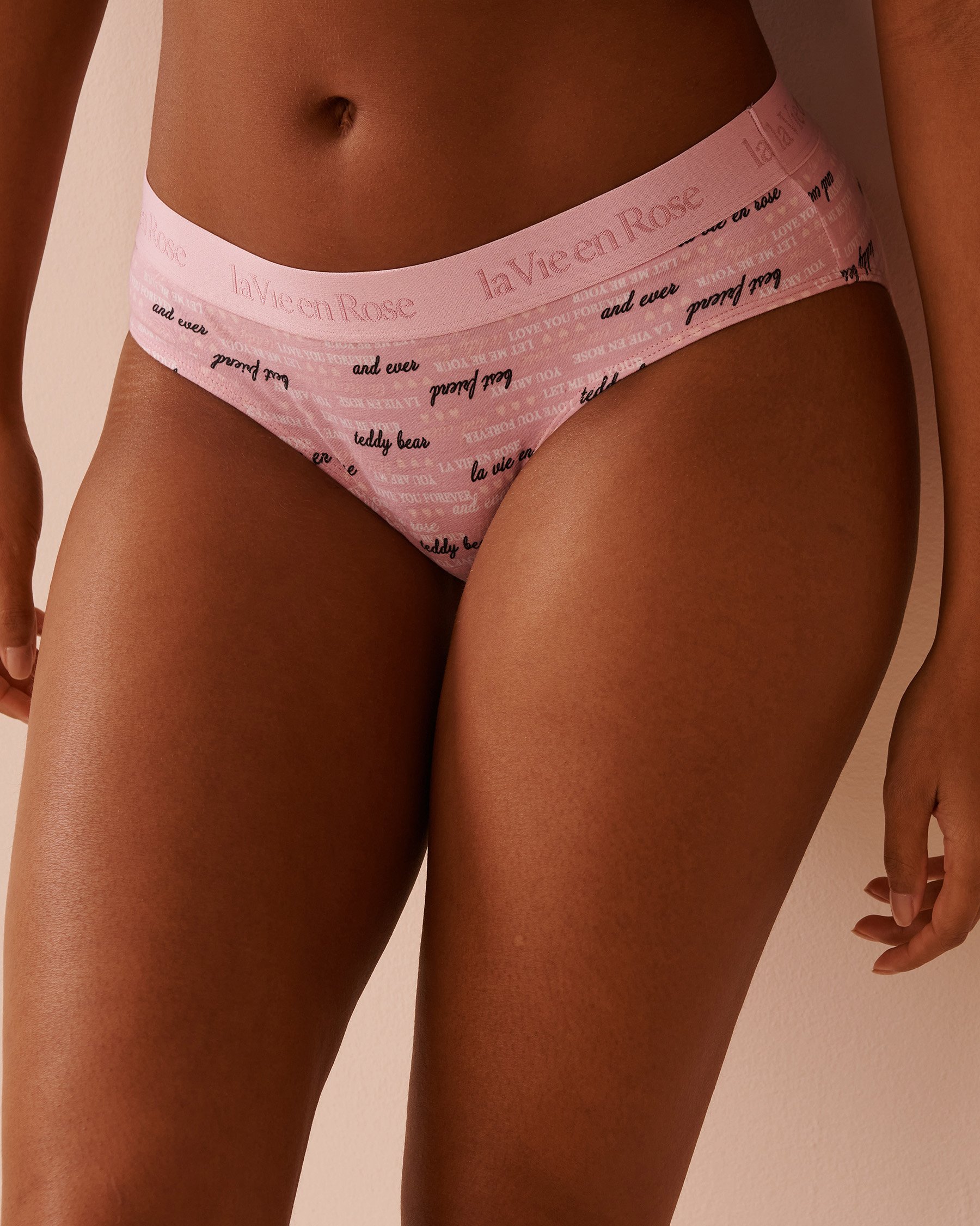 LA VIE EN ROSE Culotte bikini coton et bande élastique logo Rose tendre 20100547 - View1