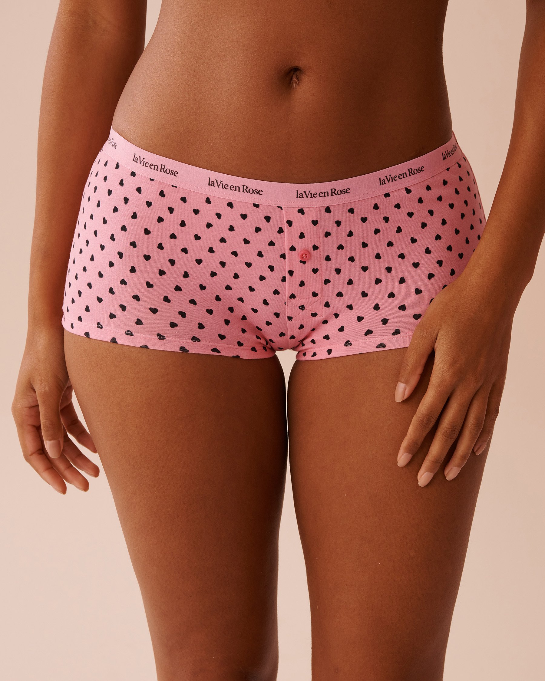 LA VIE EN ROSE Culotte garçonne coton Rose/Cœurs noirs 20100545 - Voir1