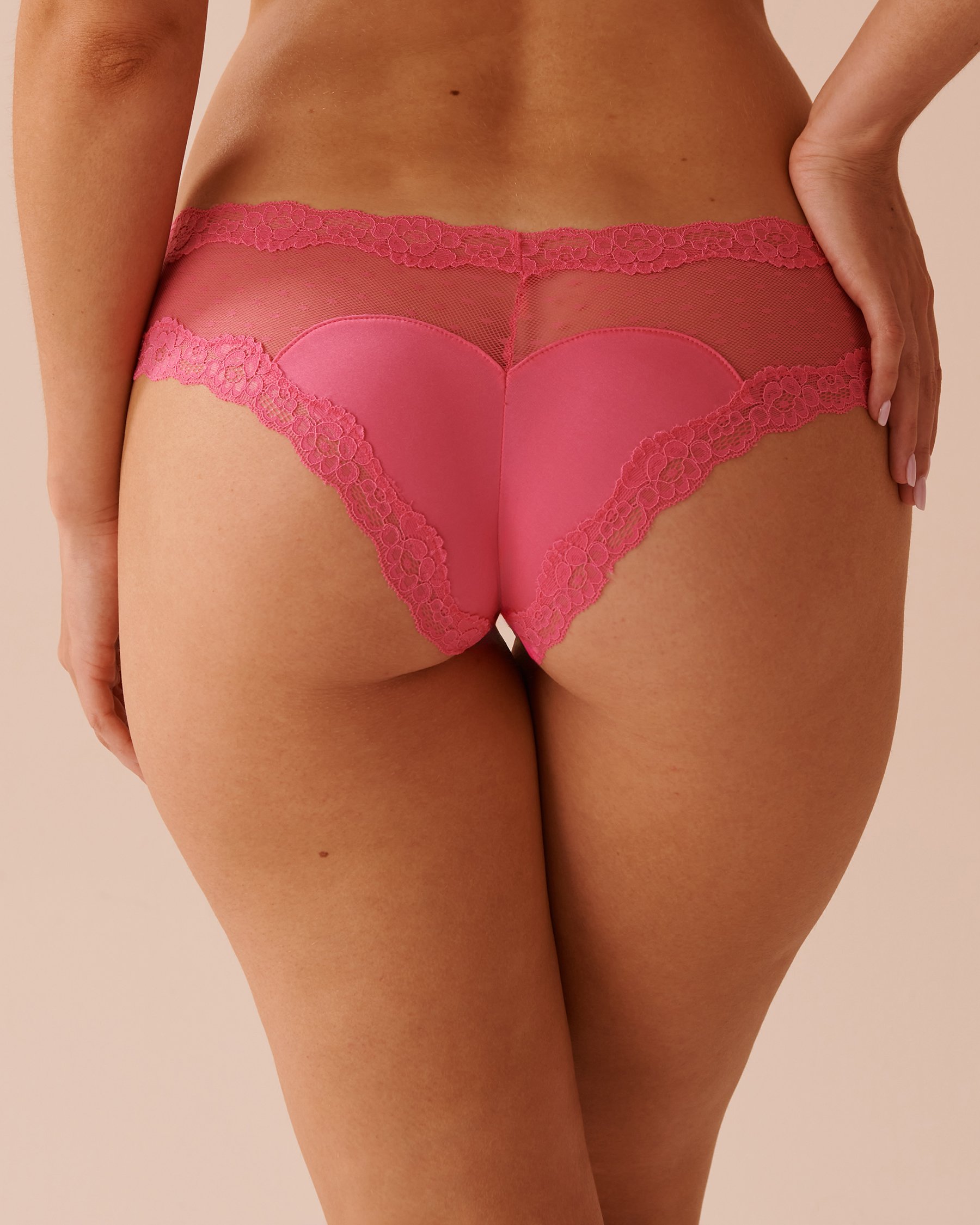 LA VIE EN ROSE Culotte cheeky microfibre cœur et bordure de dentelle Rose passion 20200566 - View2